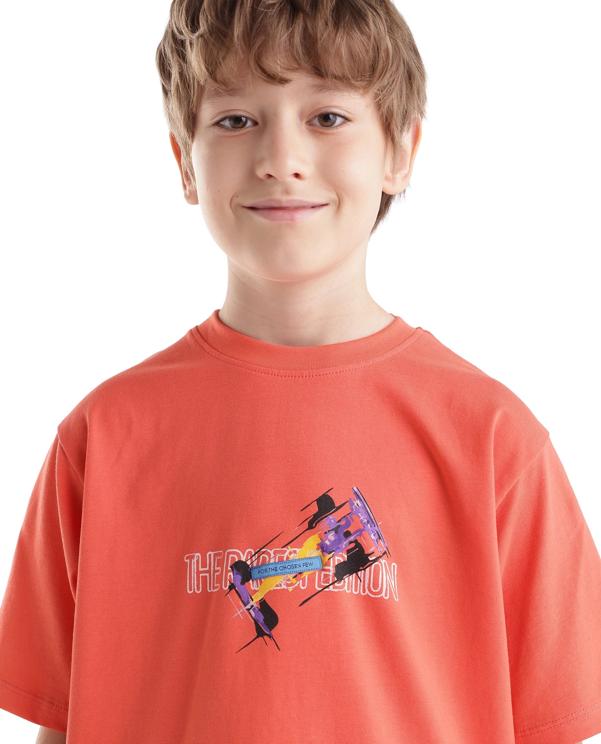 Rare Ones Kids Azure Orange Cotton Blend Fabric Pull-On Closure Regular Fit Graphic Print T-Shirt