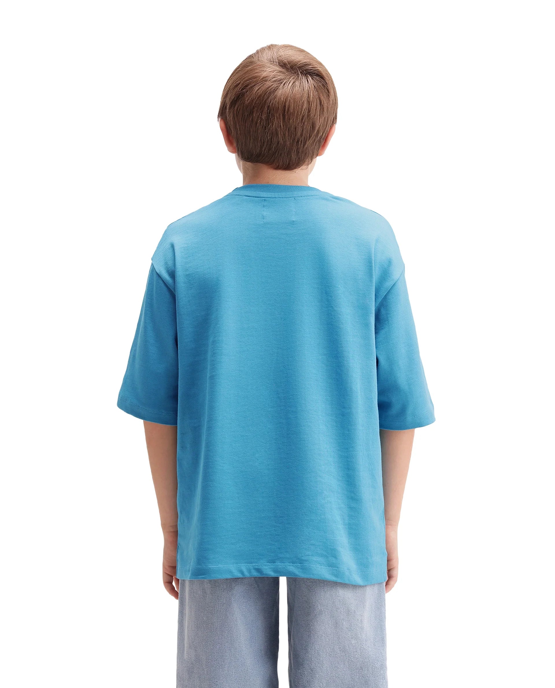 Rare Ones Kids Legon Teal Cotton Fabric Pull-On Closure Oversized Graphic Print T-Shirt