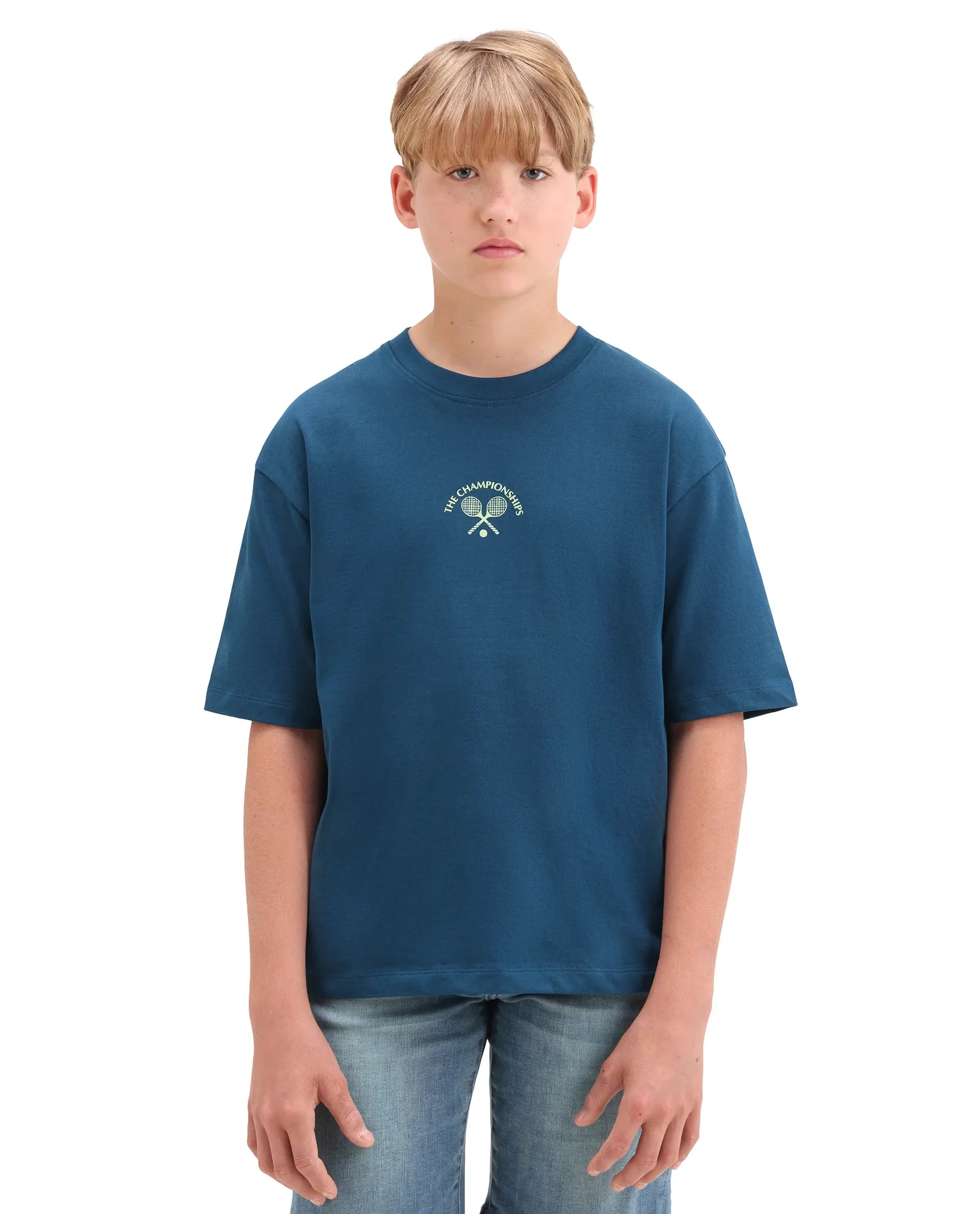 Rare Ones Kids Alca Dark Teal Cotton Pull-On Closure Hd Print Oversized Fit T-Shirt