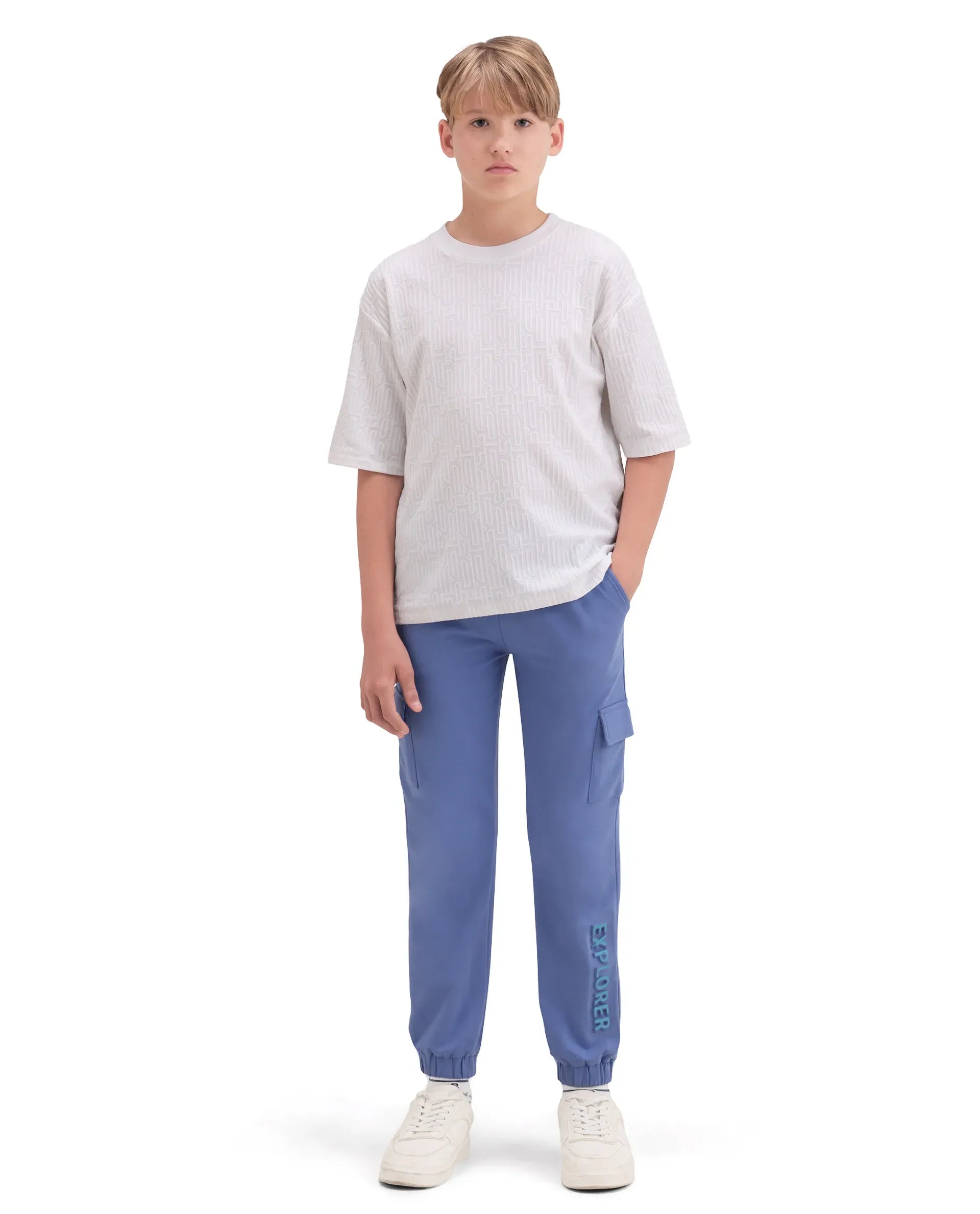 Rare Ones Kids Aiden Purple Cotton Fabric Drawstring Closure Embossed Cargo Fit Track Pant