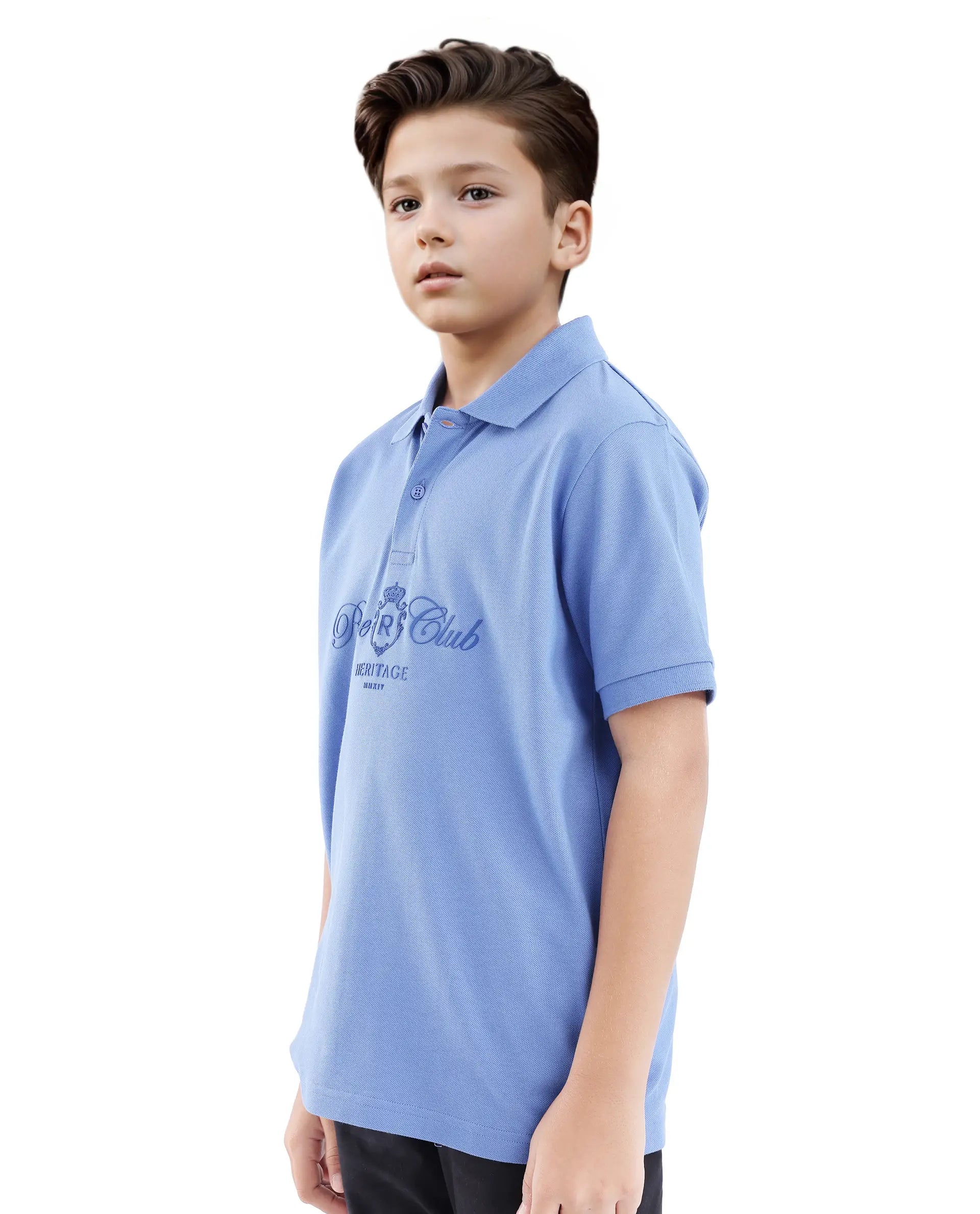 Rare Ones Kids Aimo Dark Blue Cotton Short Sleeve Collared Neck Hd Print Polo