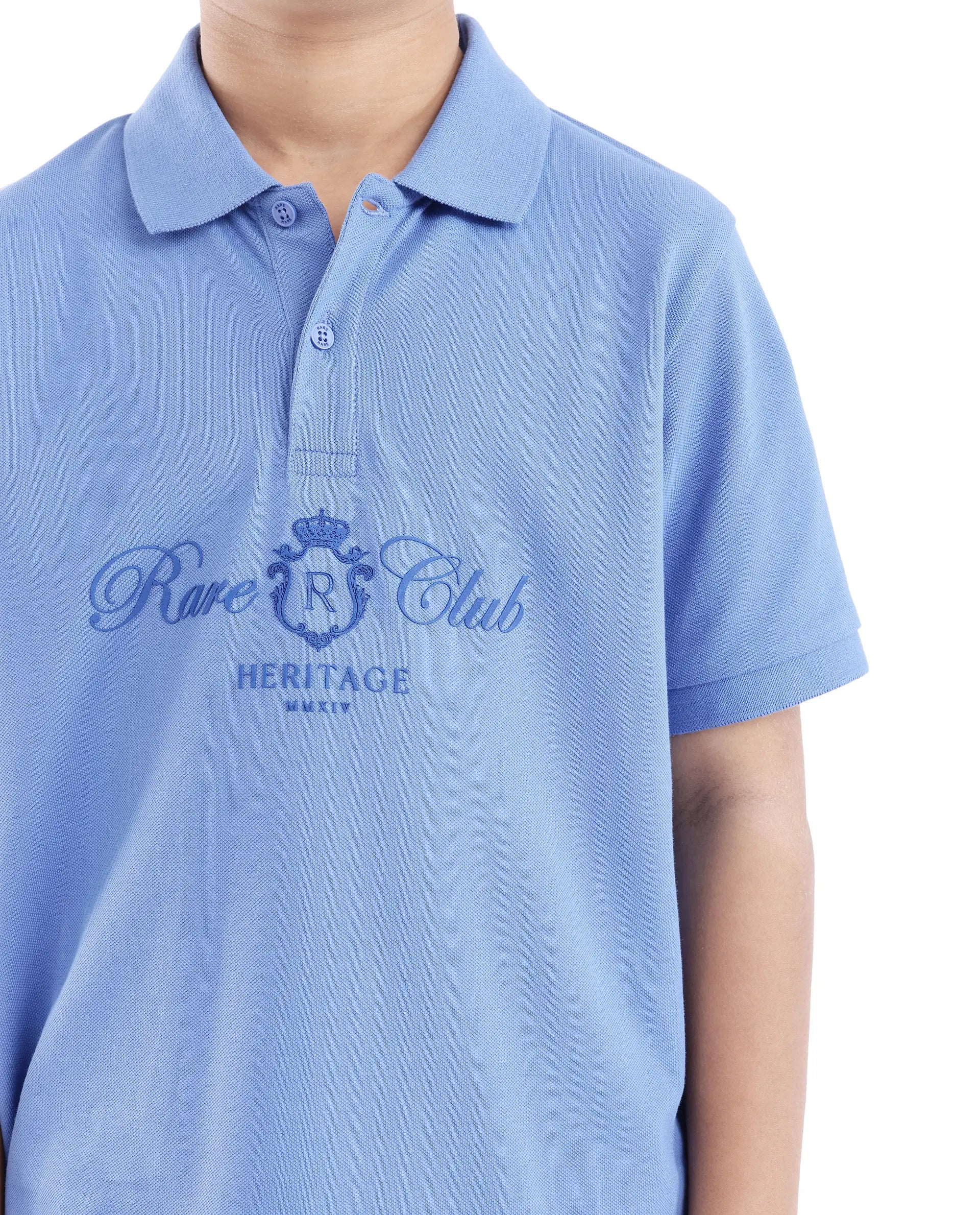 Rare Ones Kids Aimo Dark Blue Cotton Short Sleeve Collared Neck Hd Print Polo