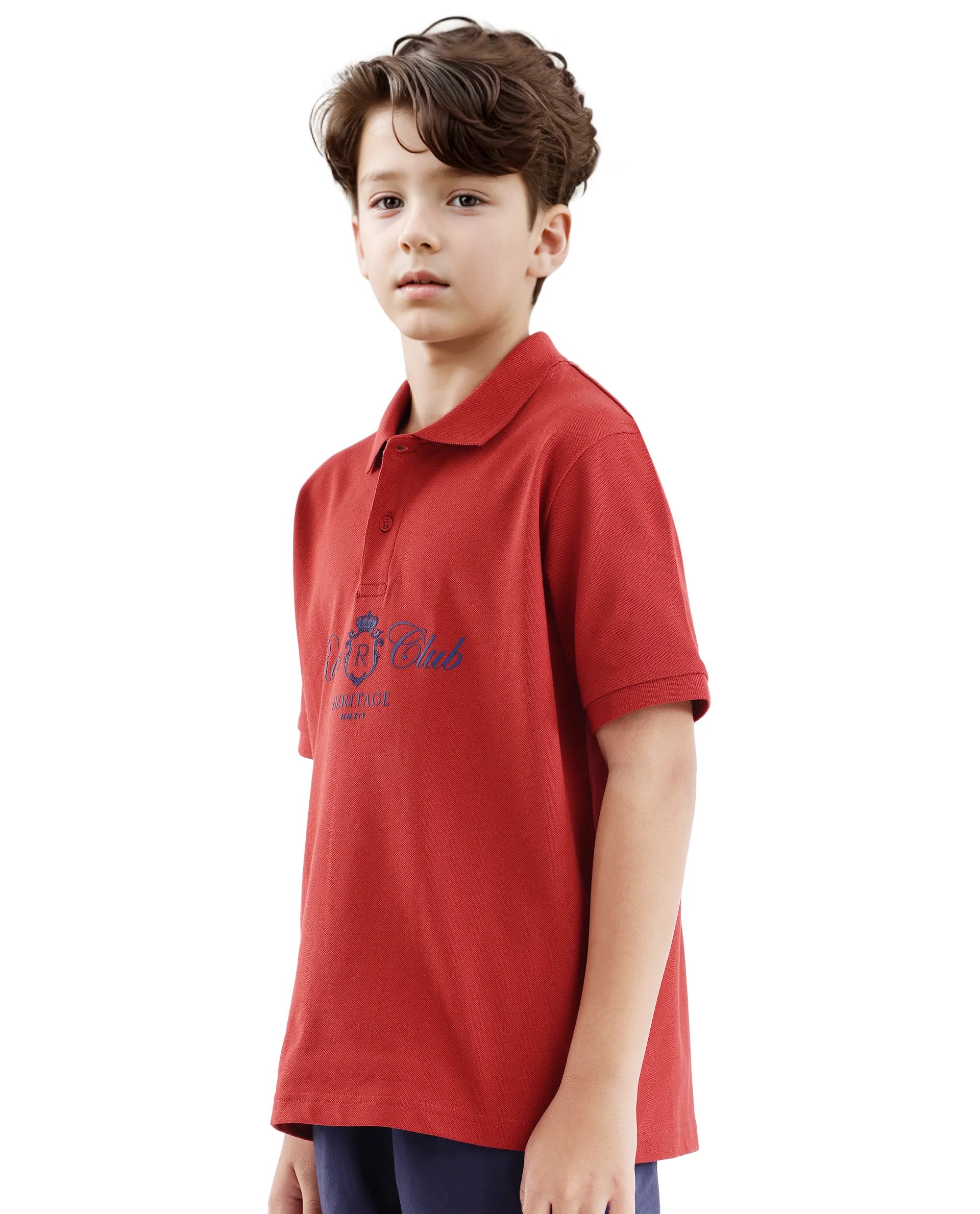 Rare Ones Kids Aimo Dark Rust Cotton Short Sleeve Hd Print Polo