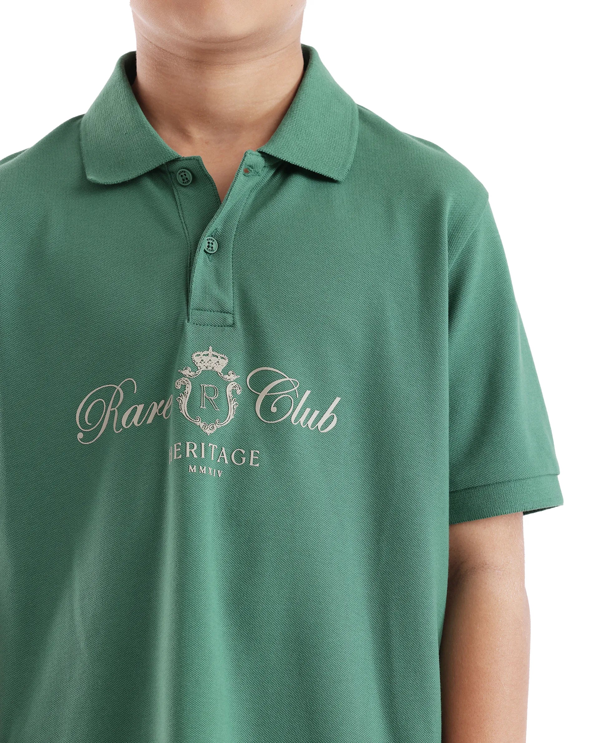 Rare Ones Kids Aimo Green Cotton Short Sleeve Hd Print Polo