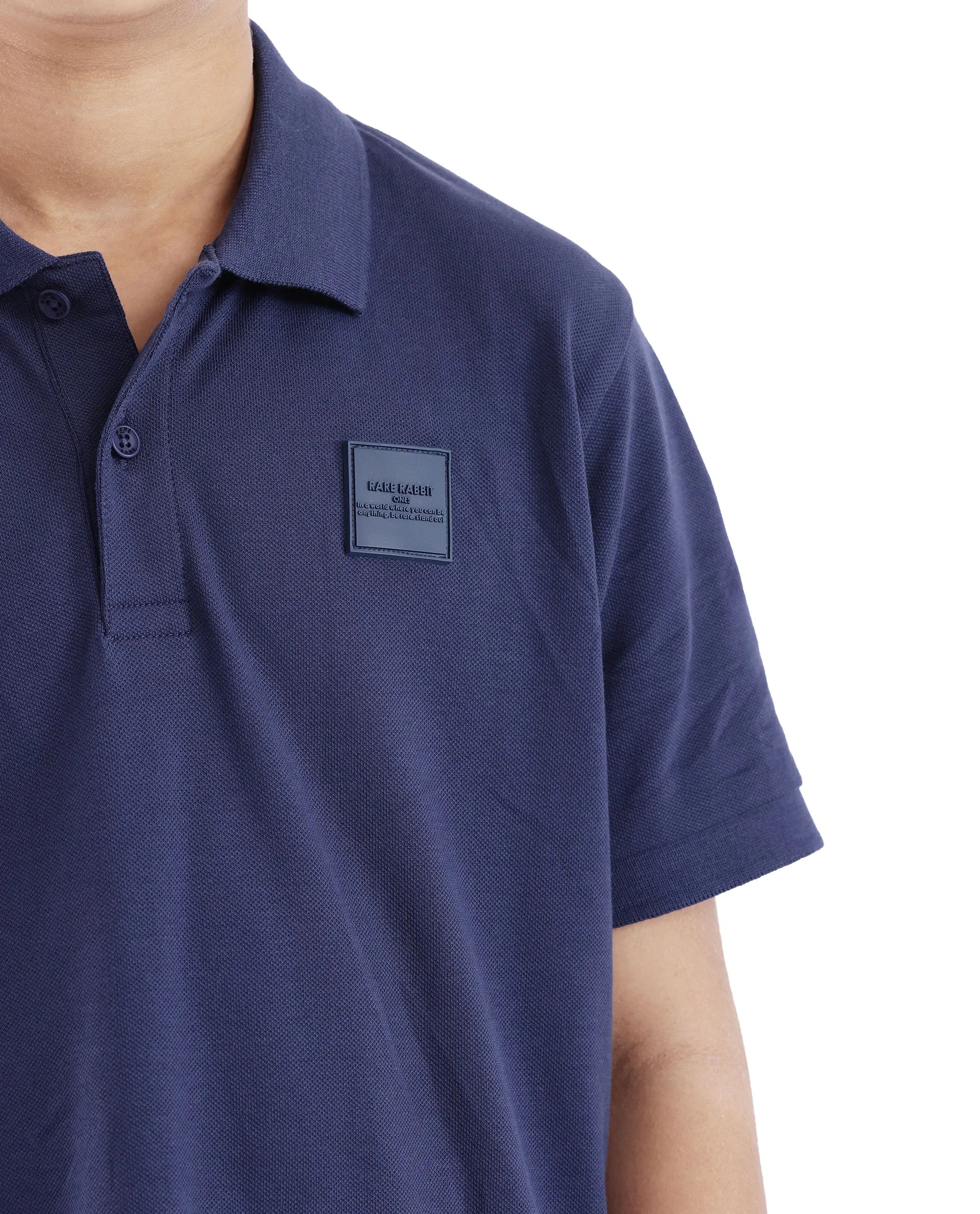 Rare Ones Kids Aran Dark Blue Cotton Blend Short Sleeve Applique Polo