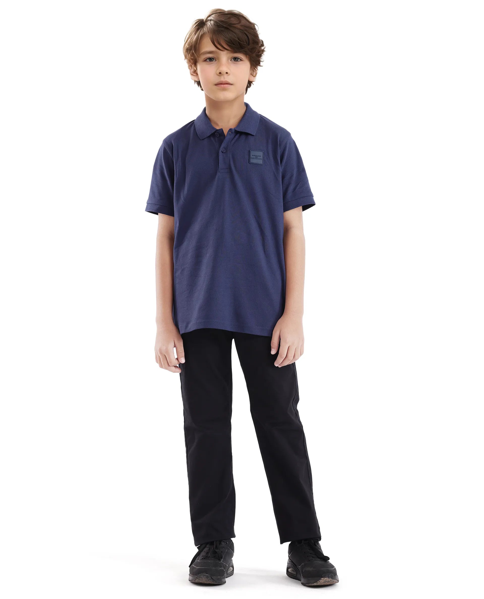 Rare Ones Kids Aran Dark Blue Cotton Blend Short Sleeve Applique Polo