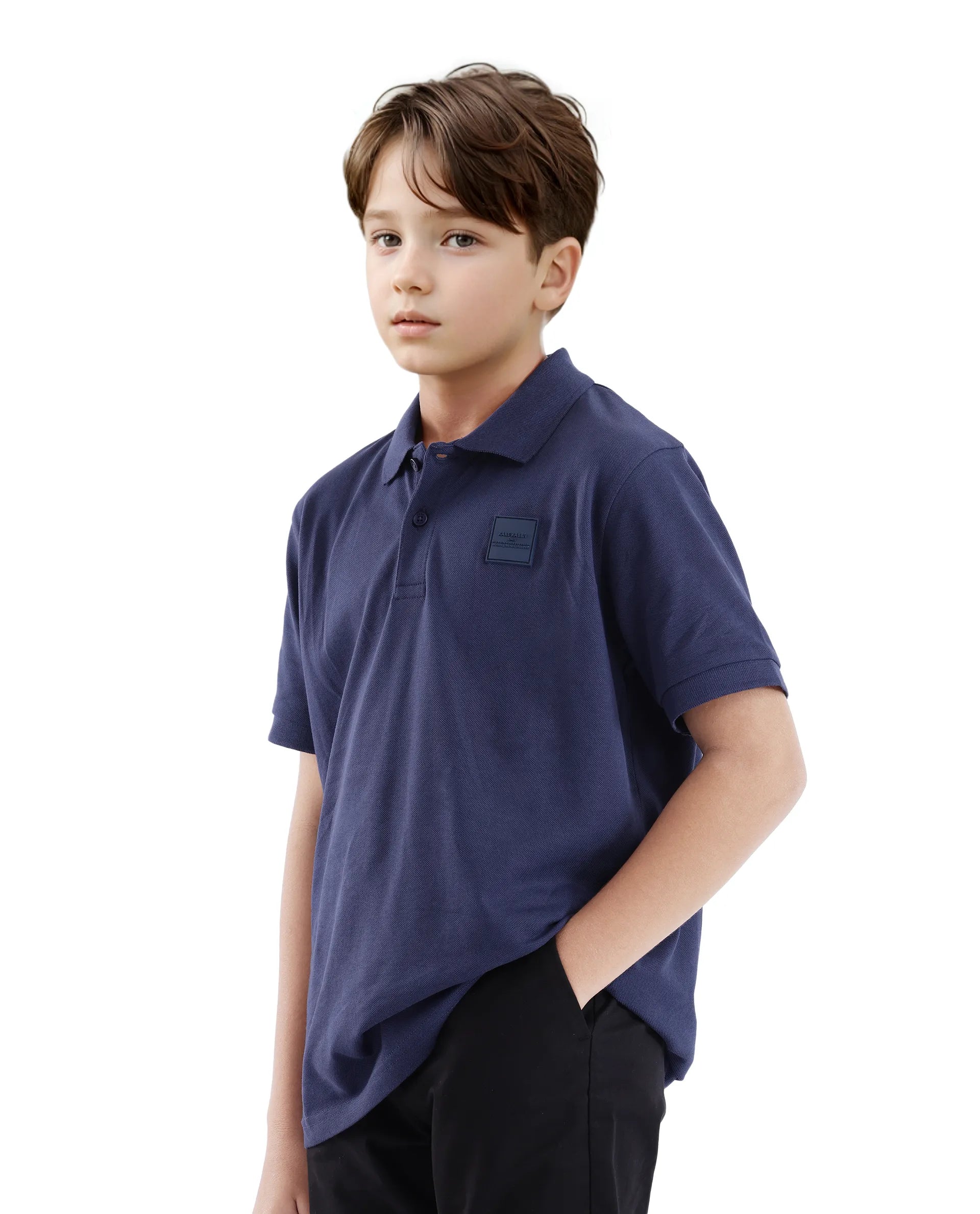 Rare Ones Kids Aran Dark Blue Cotton Blend Short Sleeve Applique Polo