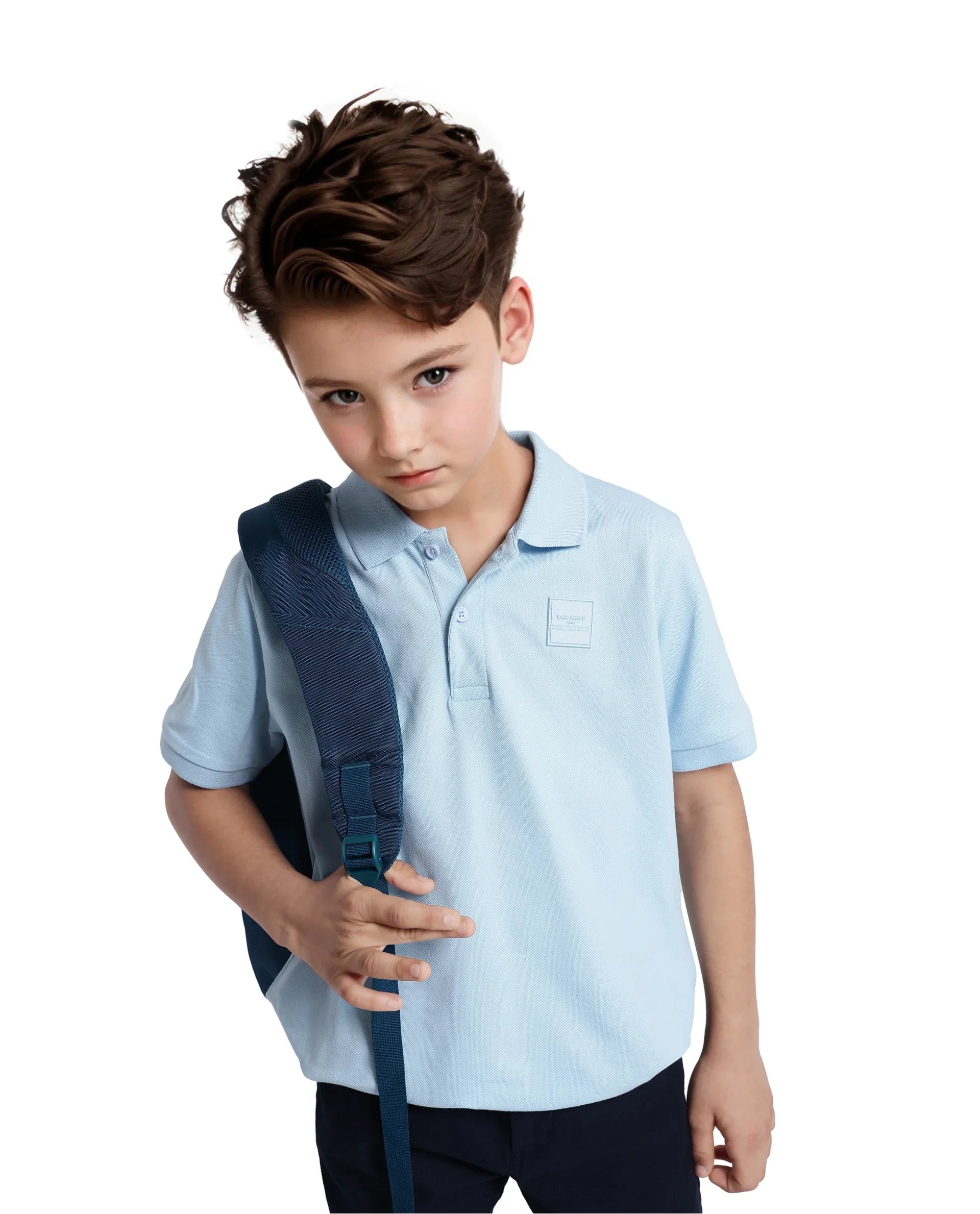 Rare Ones Kids Aran Light Blue Cotton Blend Short Sleeve Polo Neck Applique Polo