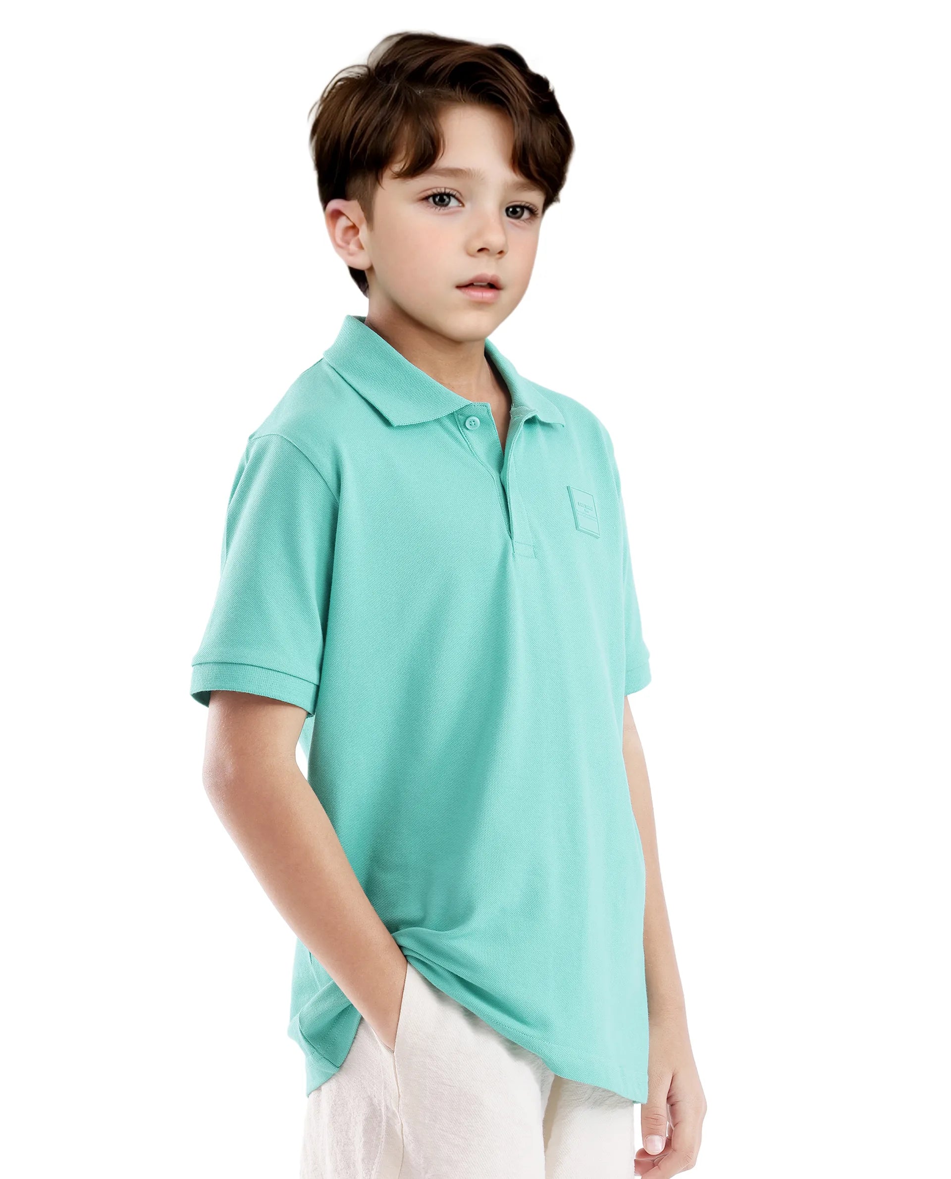 Rare Ones Kids Aran Light Green Cotton Blend Short Sleeve Applique Print Polo