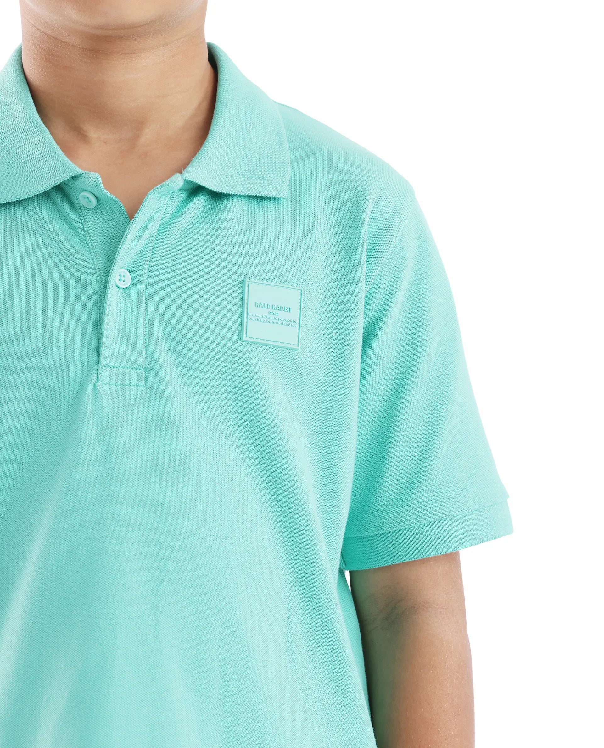 Rare Ones Kids Aran Light Green Cotton Blend Short Sleeve Applique Print Polo