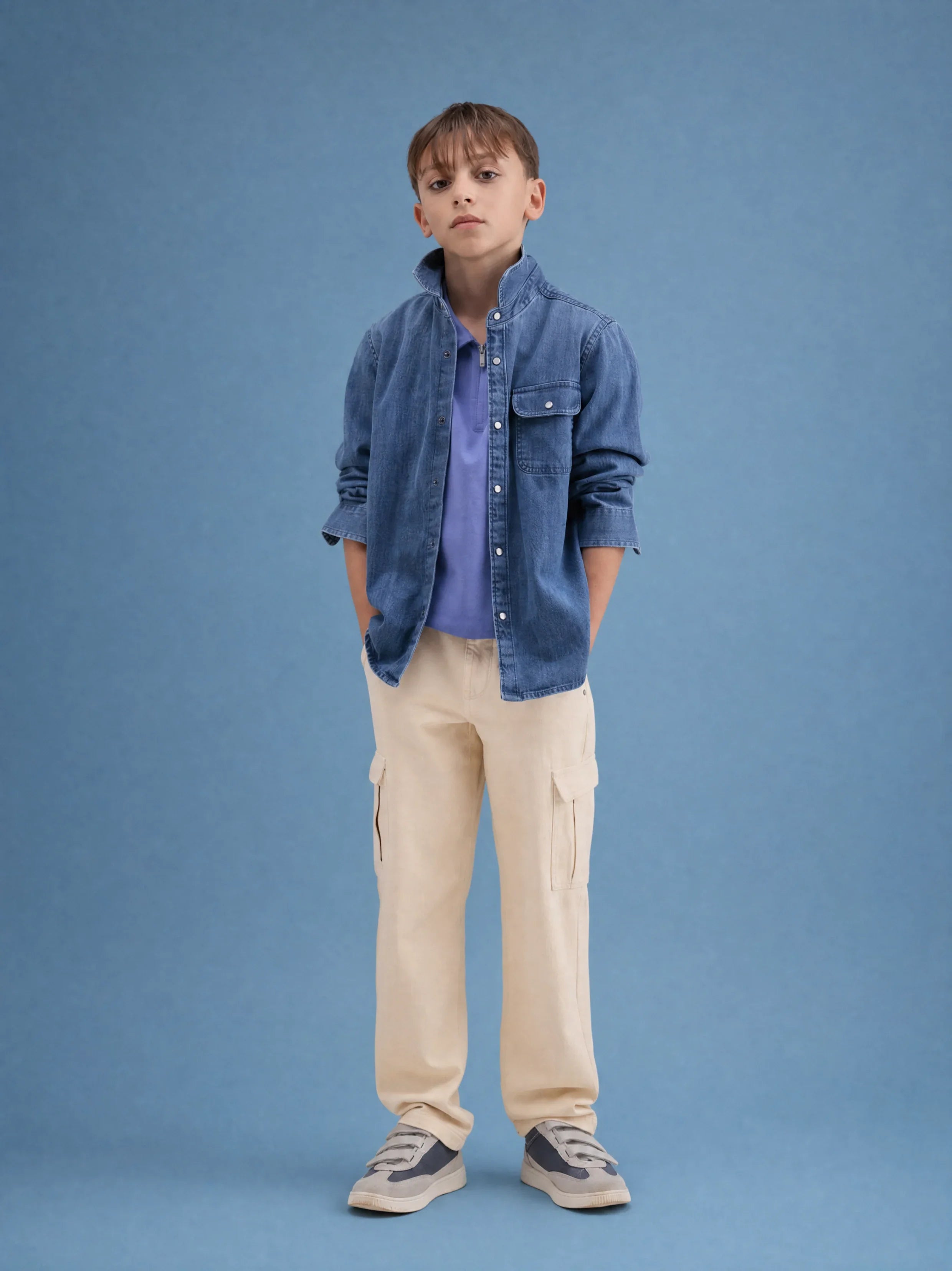 Rare Ones Kids Arrow-2 Beige Cotton Fabric Zipper Closure Relaxed Fit Jeans