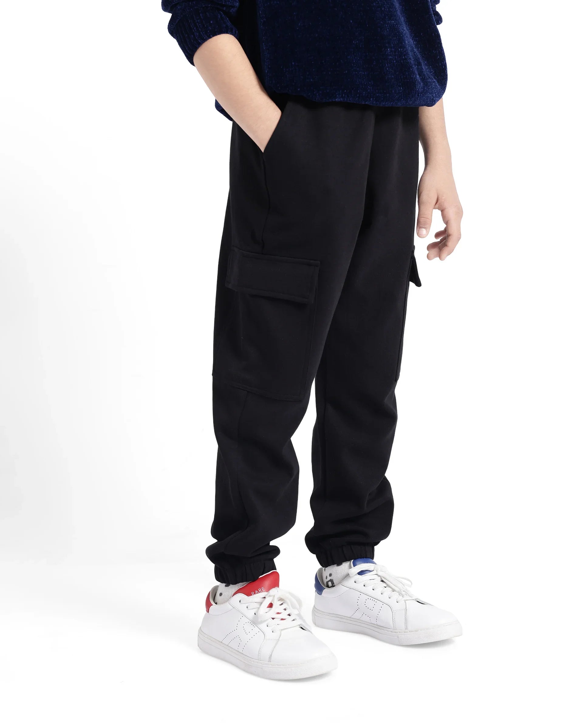 Rare Ones Kids Baro Black Cotton Poly Solid Drawstring Closure Regular Fit Trackpant