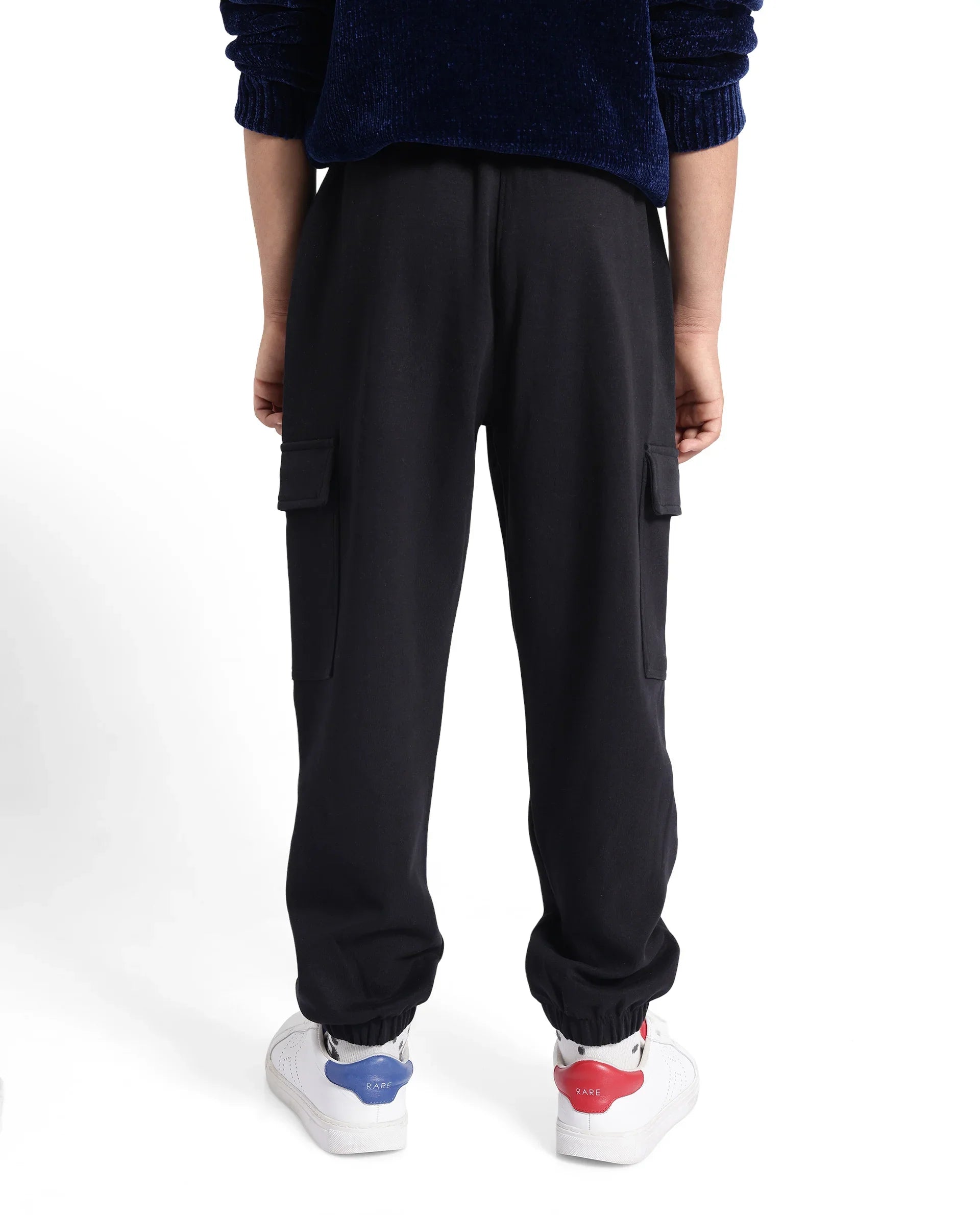 Rare Ones Kids Baro Black Cotton Poly Solid Drawstring Closure Regular Fit Trackpant