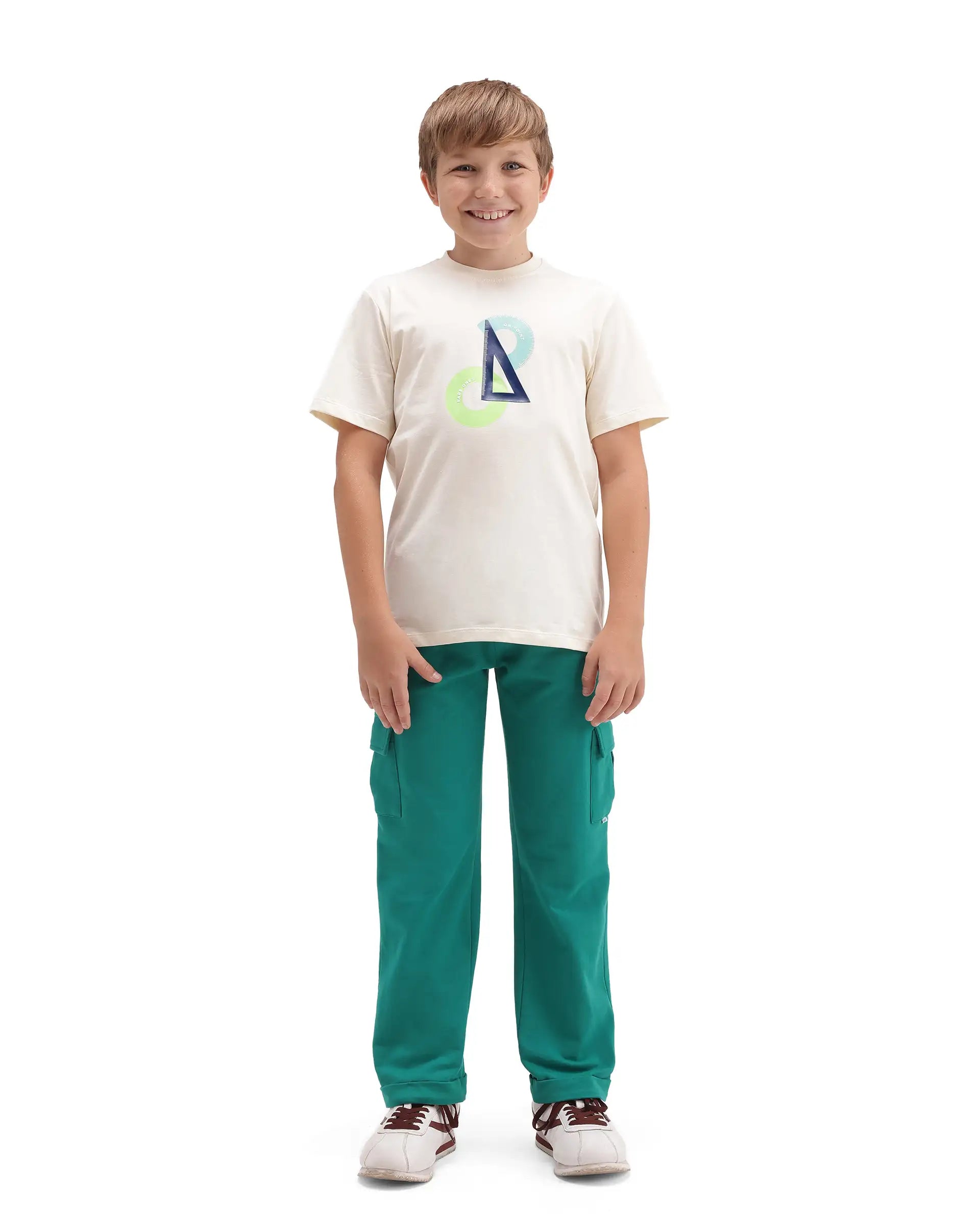 Rare Ones Kids Brody Green Cotton Fabric Drawstring Closure Regular Plain Track Pant