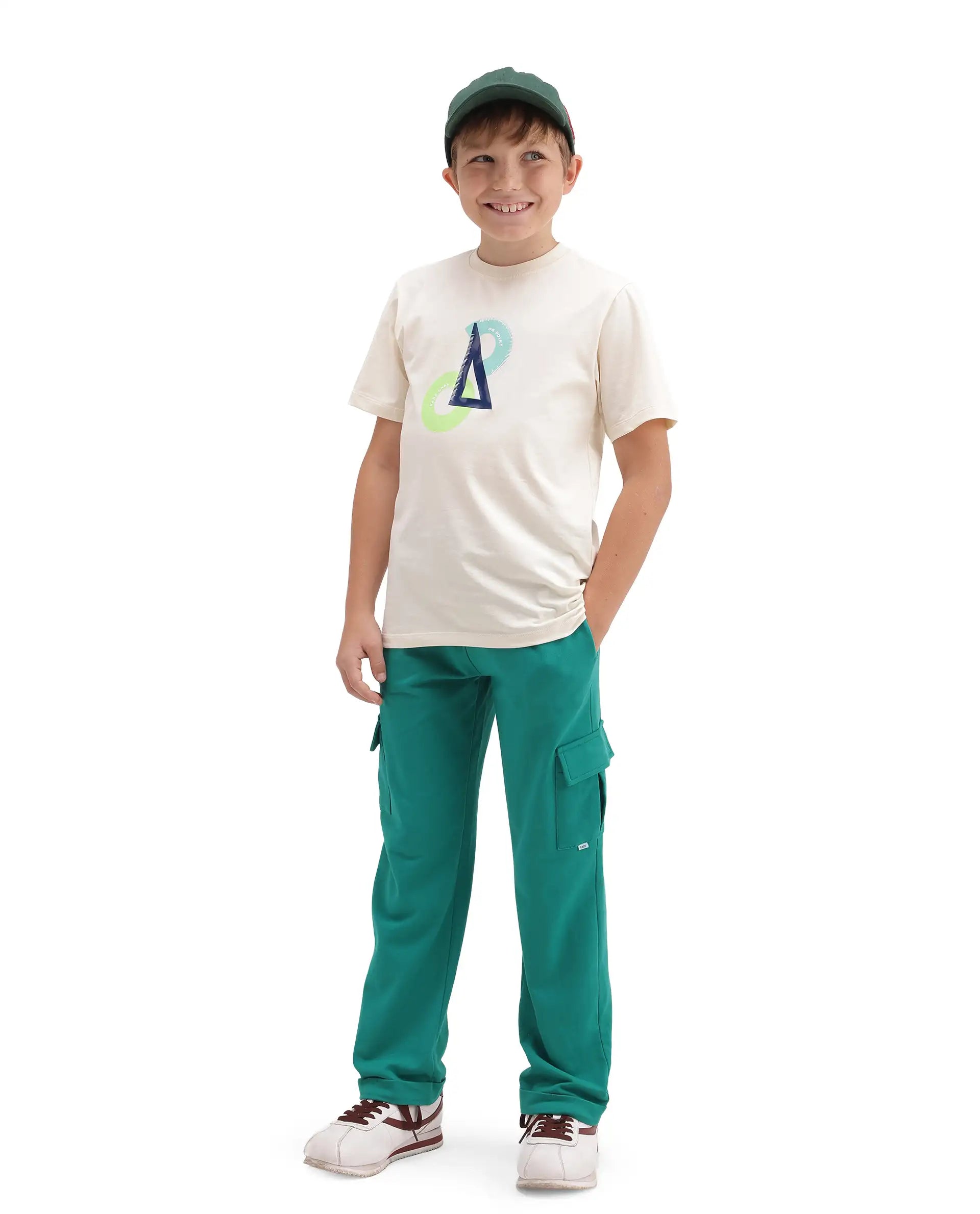 Rare Ones Kids Brody Green Cotton Fabric Drawstring Closure Regular Plain Track Pant