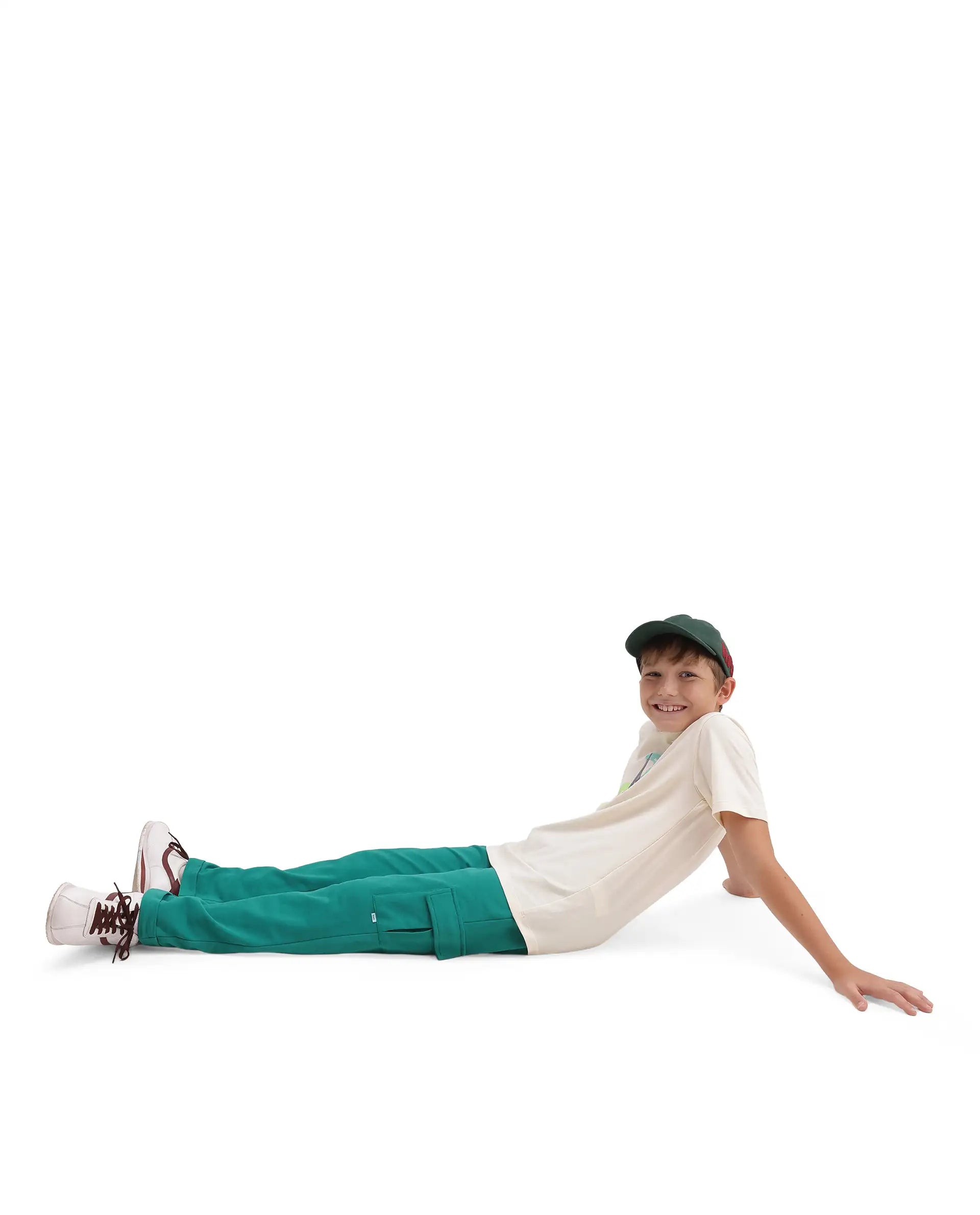 Rare Ones Kids Brody Green Cotton Fabric Drawstring Closure Regular Plain Track Pant