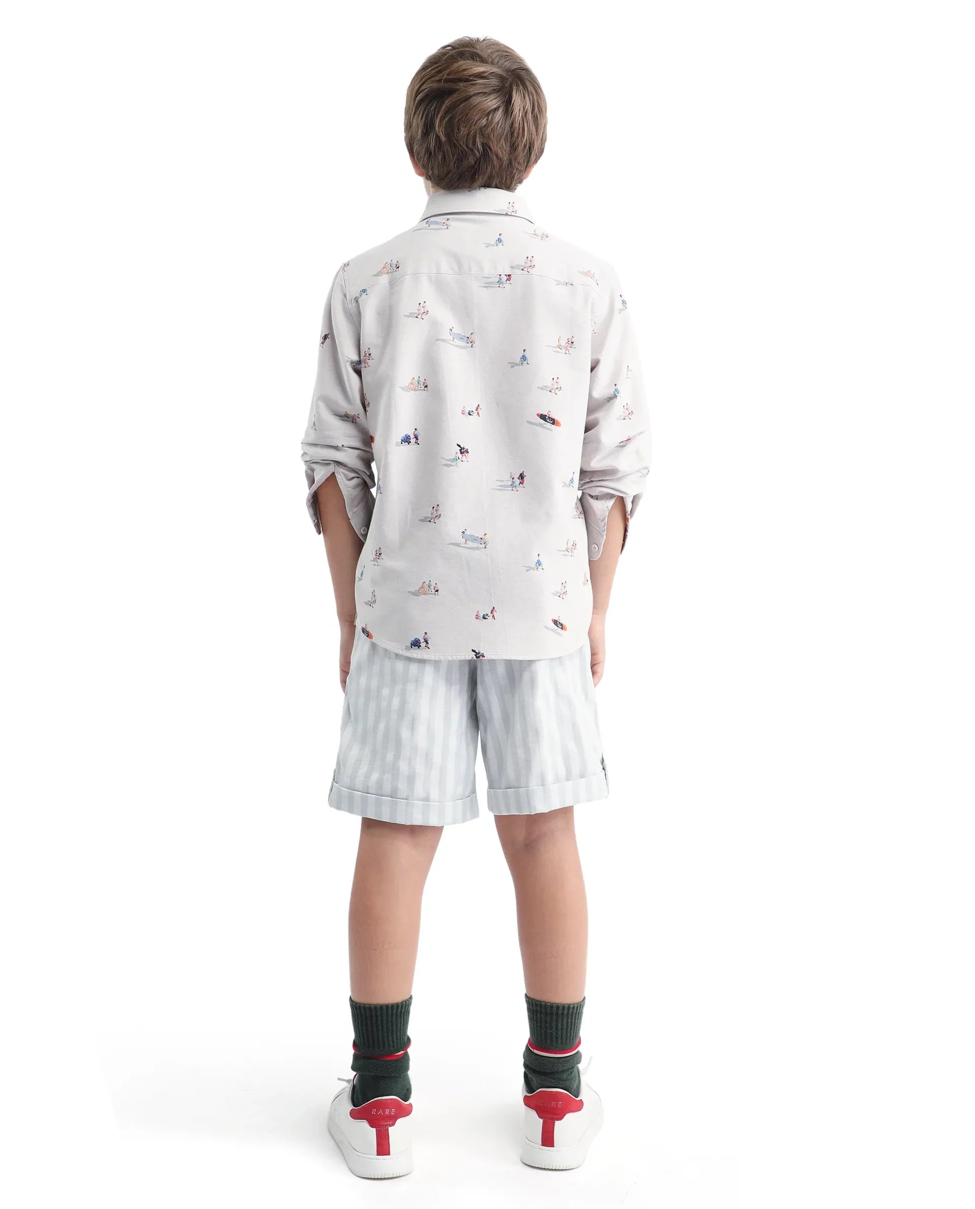 Rare Ones Kids Danni Light Grey Cotton Blend Striped Button & Zip Closure Regular Fit Shorts