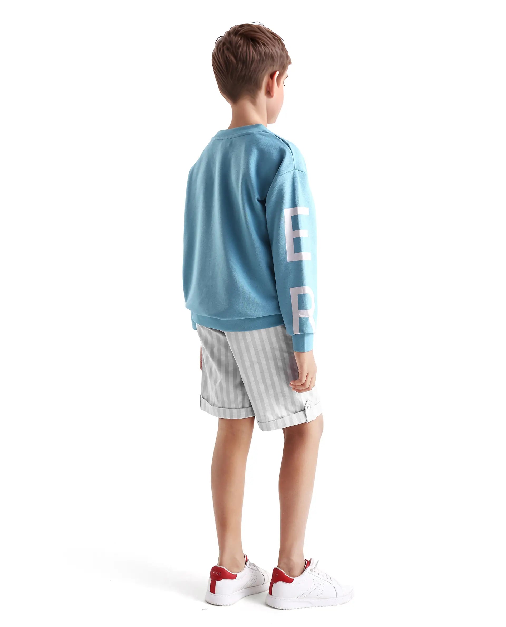 Rare Ones Kids Danni Light Green Cotton Blend Striped Drawstring Closure Regular Fit Shorts