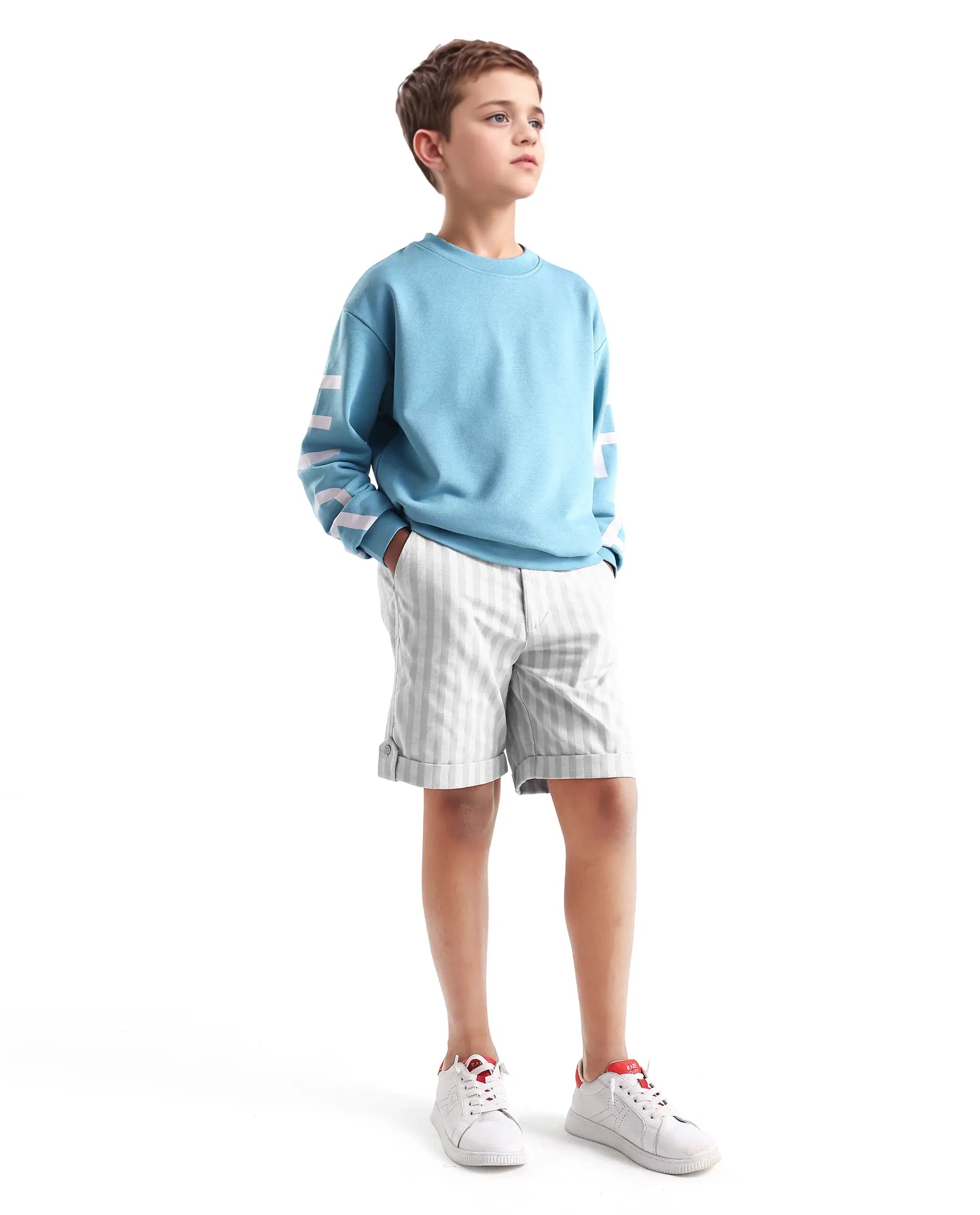 Rare Ones Kids Danni Light Green Cotton Blend Striped Drawstring Closure Regular Fit Shorts