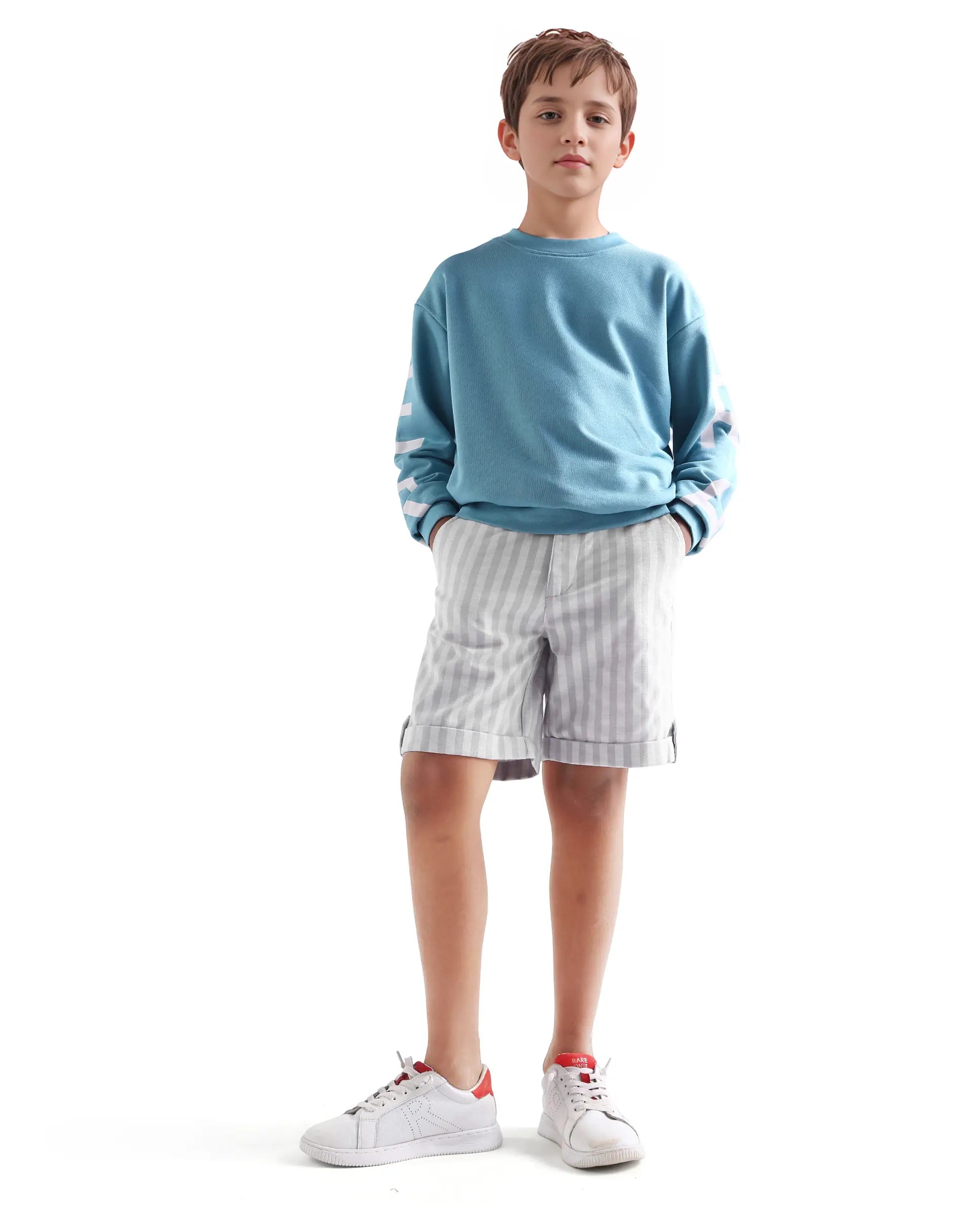 Rare Ones Kids Danni Light Green Cotton Blend Striped Drawstring Closure Regular Fit Shorts