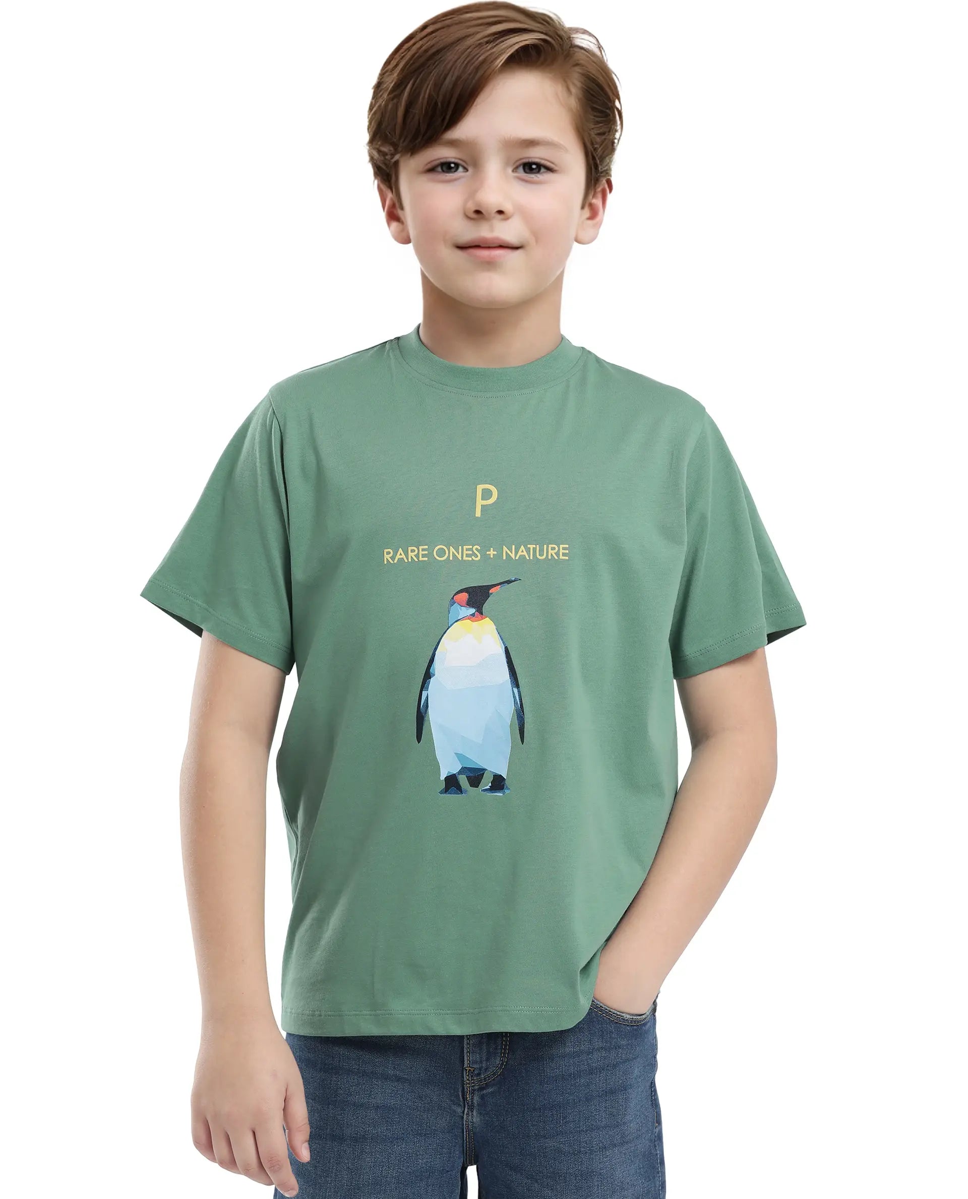 Rare Ones Kids Dawn Green Cotton Half Sleeve Solid Slip-On Closure Regular Fit T-Shirt