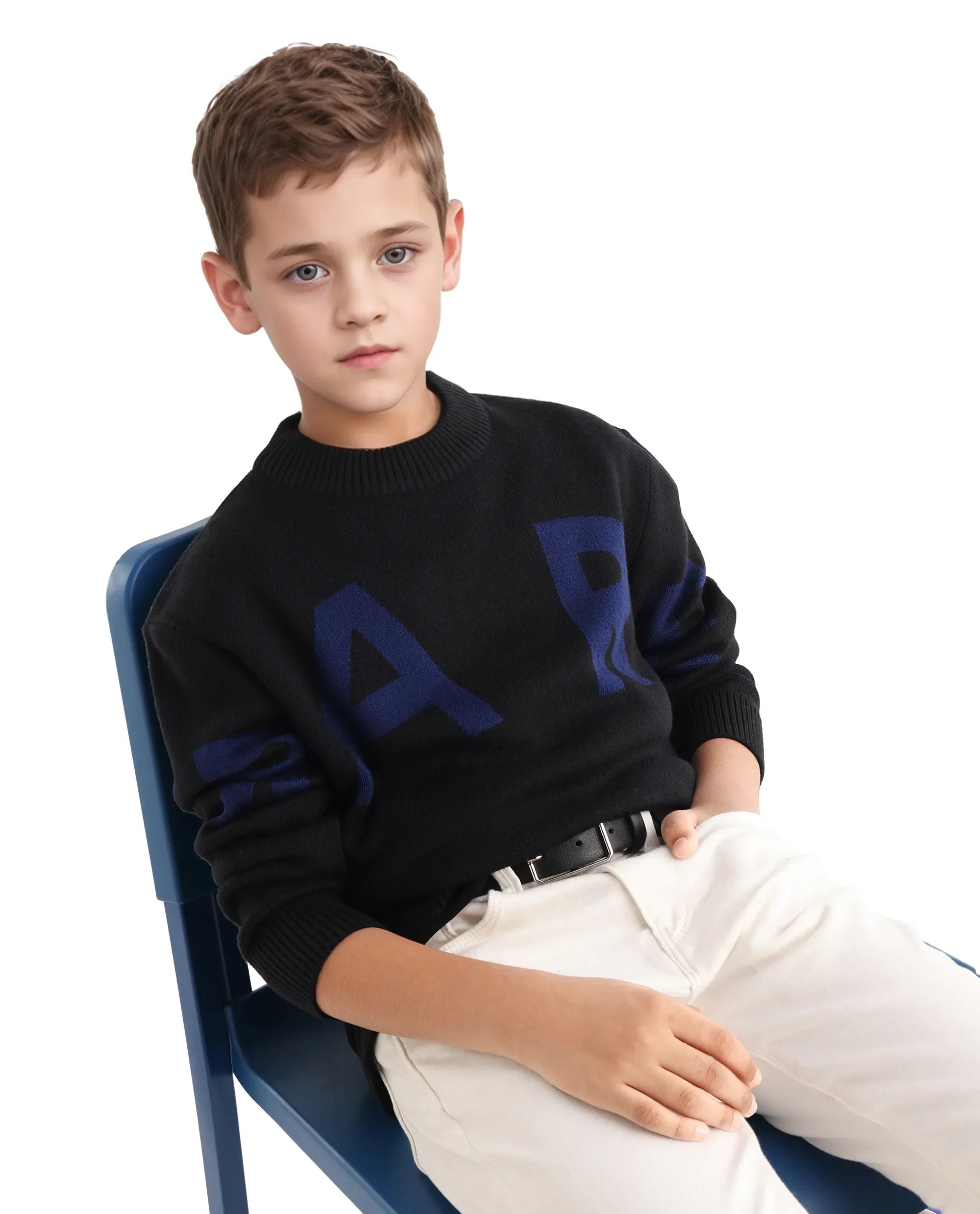 Rare Ones Kids Emyr-K Black Acrylic Blend Slip-On Closure Typography Regular Fit Sweater