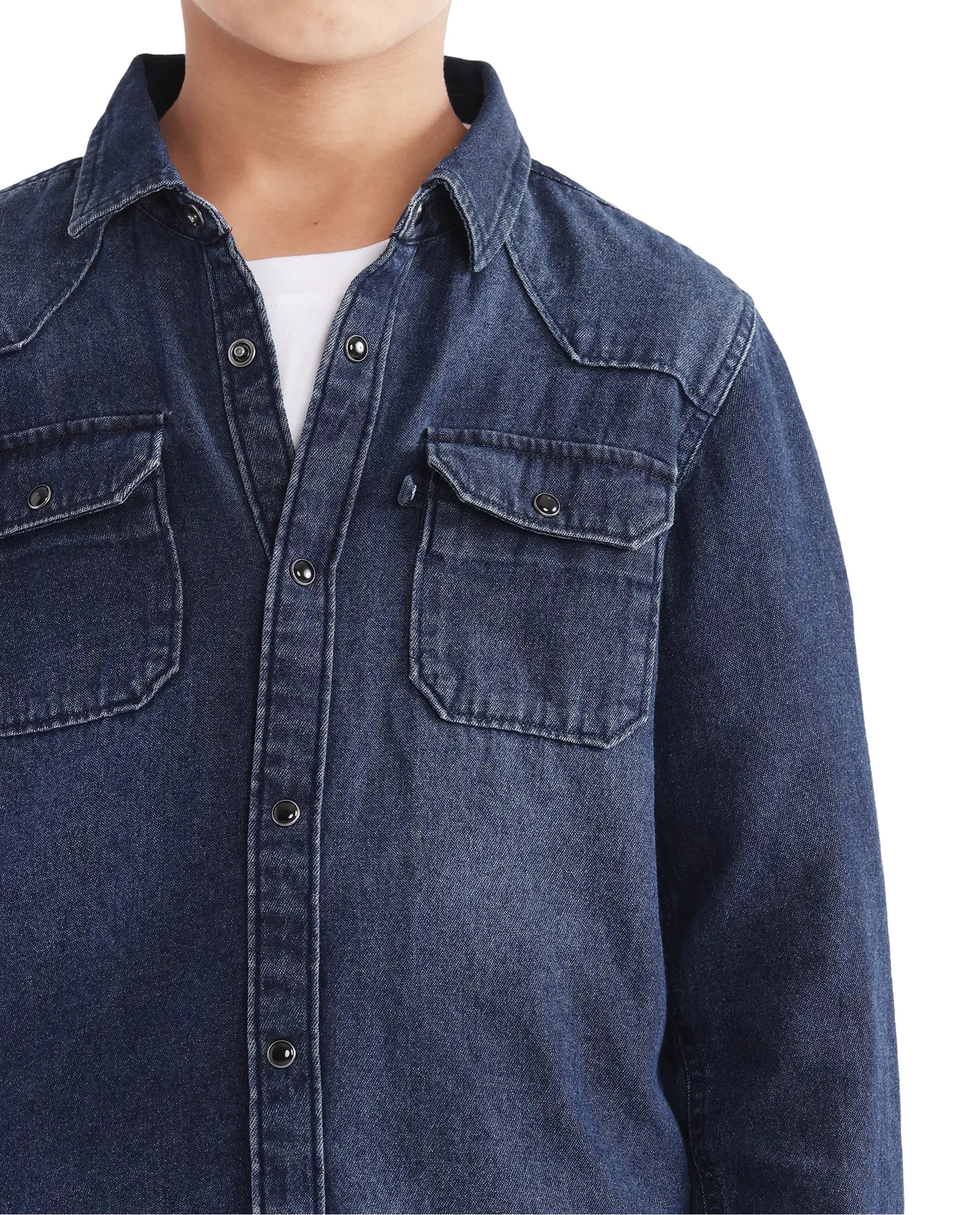 Rare Ones Kids Epan Navy Denim Full Sleeve Spread Collar Solid Shirt
