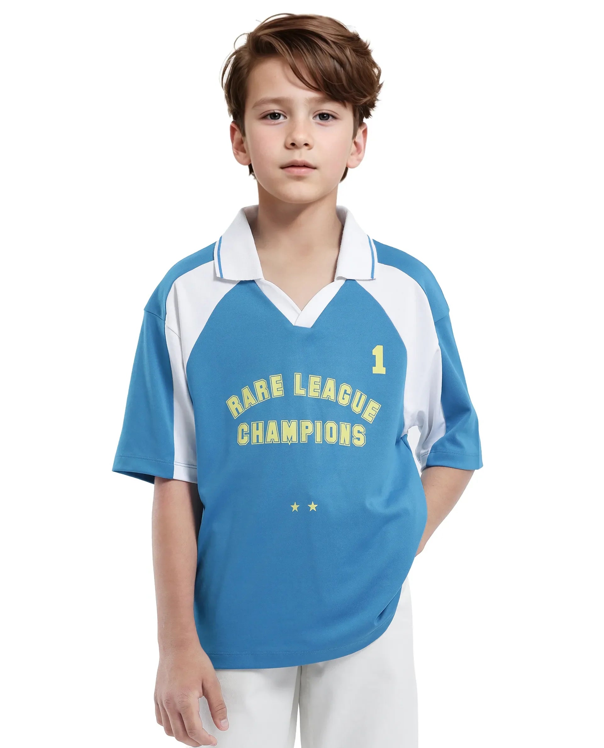 Rare Ones Kids Faze Blue Cotton Blend Half Sleeve Button Graphic Printed Boxy Fit Polo