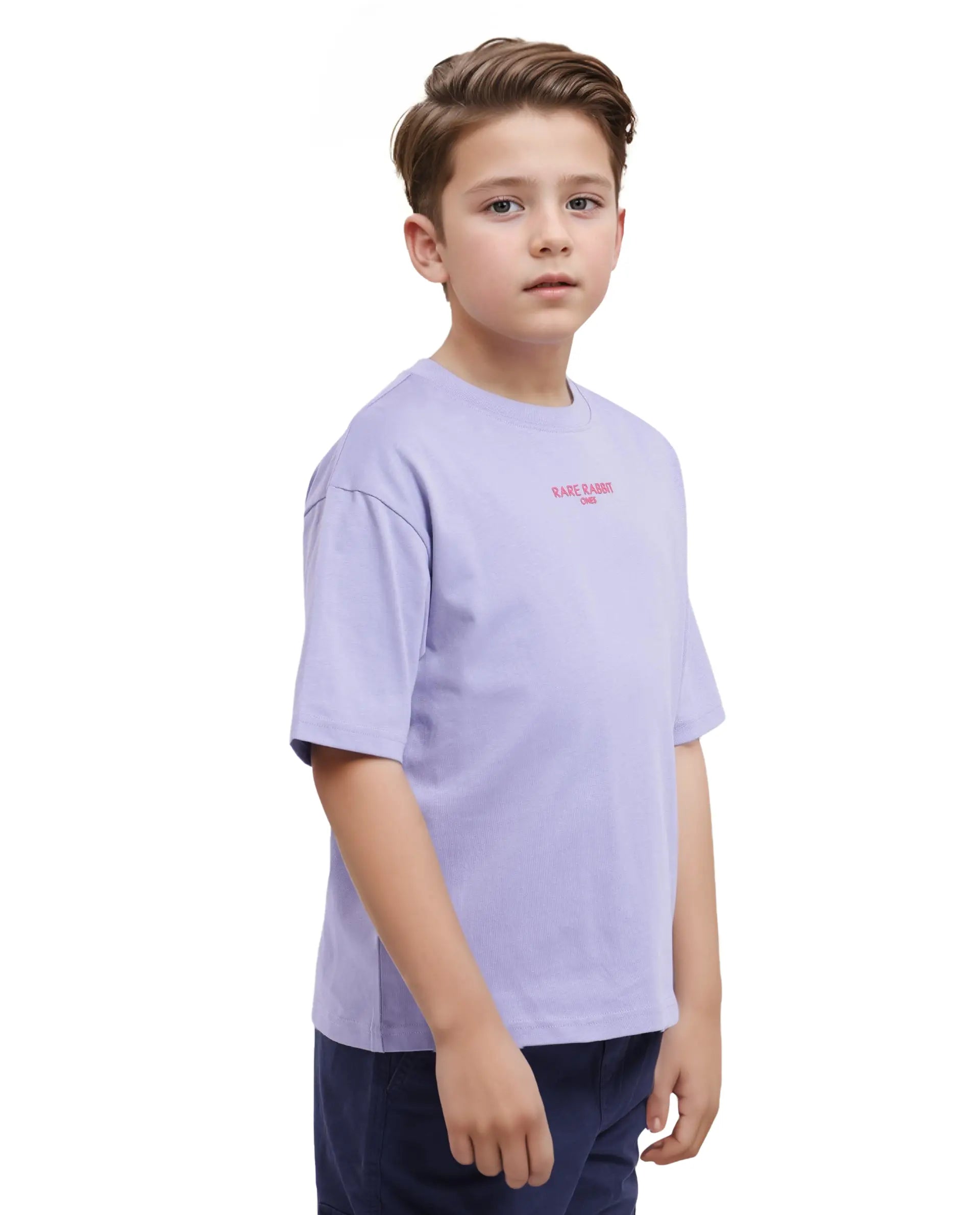 Rare Ones Kids Feg Dusky Purple Cotton Blend Half Sleeves Oversized Crew Neck Graphic Back Print With Applique T-Shirt