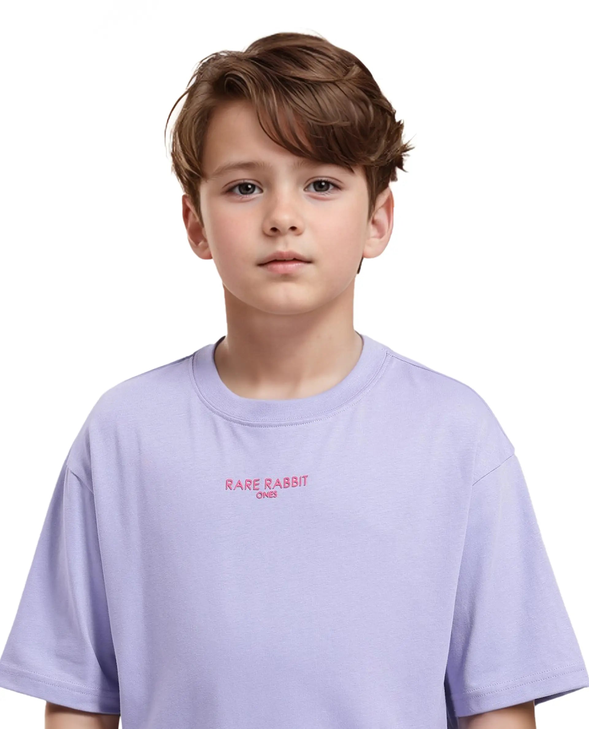 Rare Ones Kids Feg Dusky Purple Cotton Blend Half Sleeves Oversized Crew Neck Graphic Back Print With Applique T-Shirt
