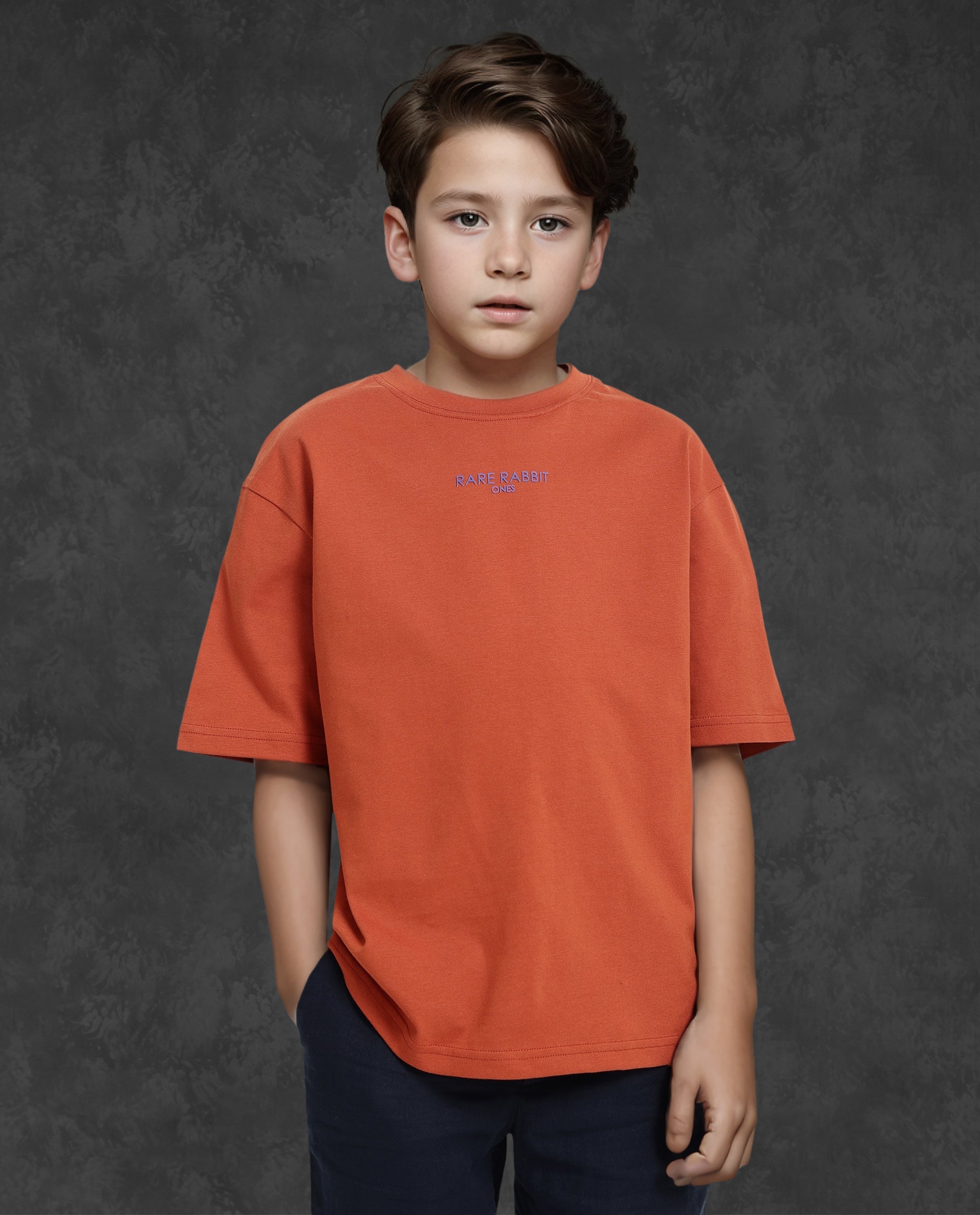 Rare Ones Kids Feg Rust Cotton Blend Half Sleeves Oversized Crew Neck Graphic Back Print With Applique T-Shirt
