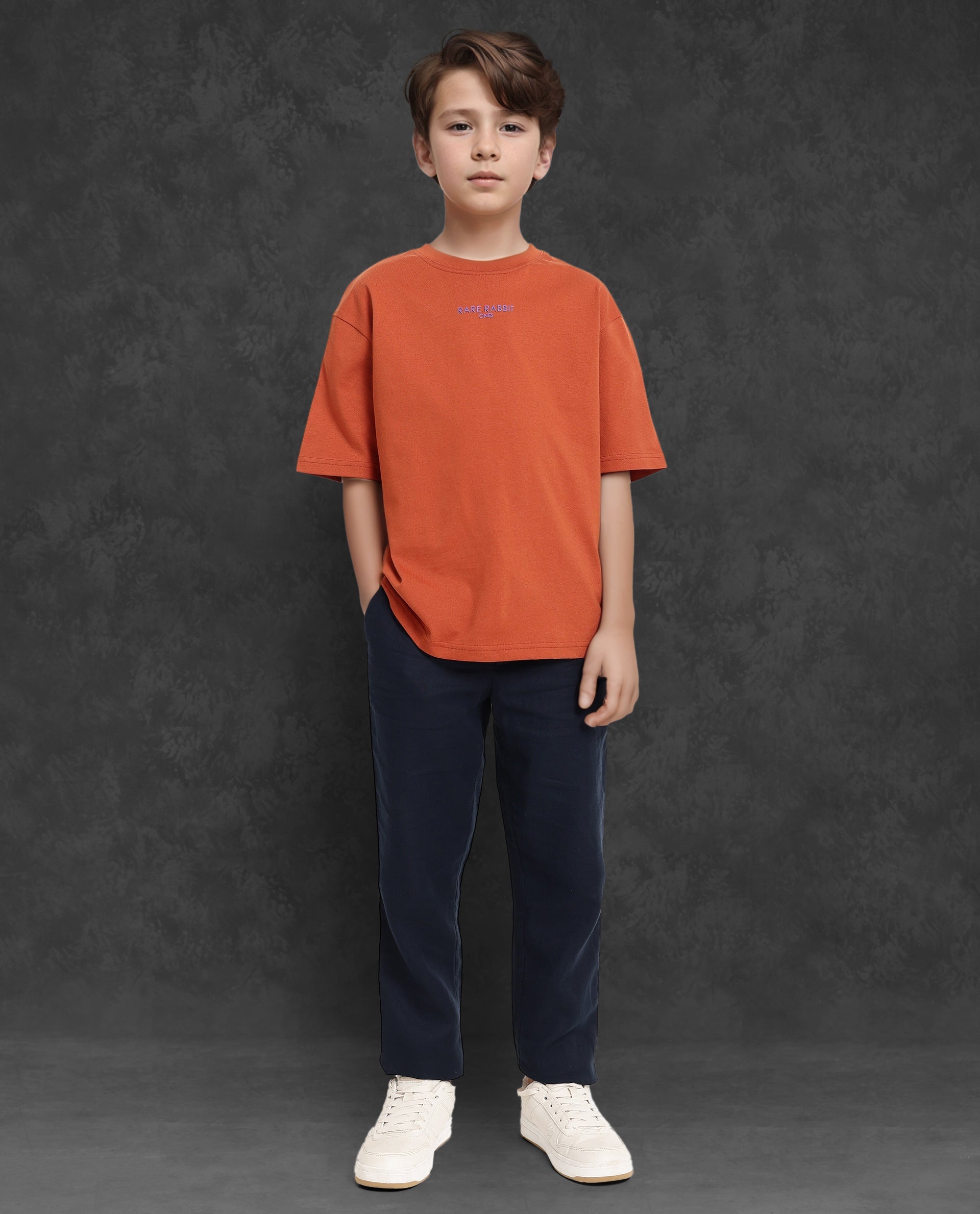Rare Ones Kids Feg Rust Cotton Blend Half Sleeves Oversized Crew Neck Graphic Back Print With Applique T-Shirt