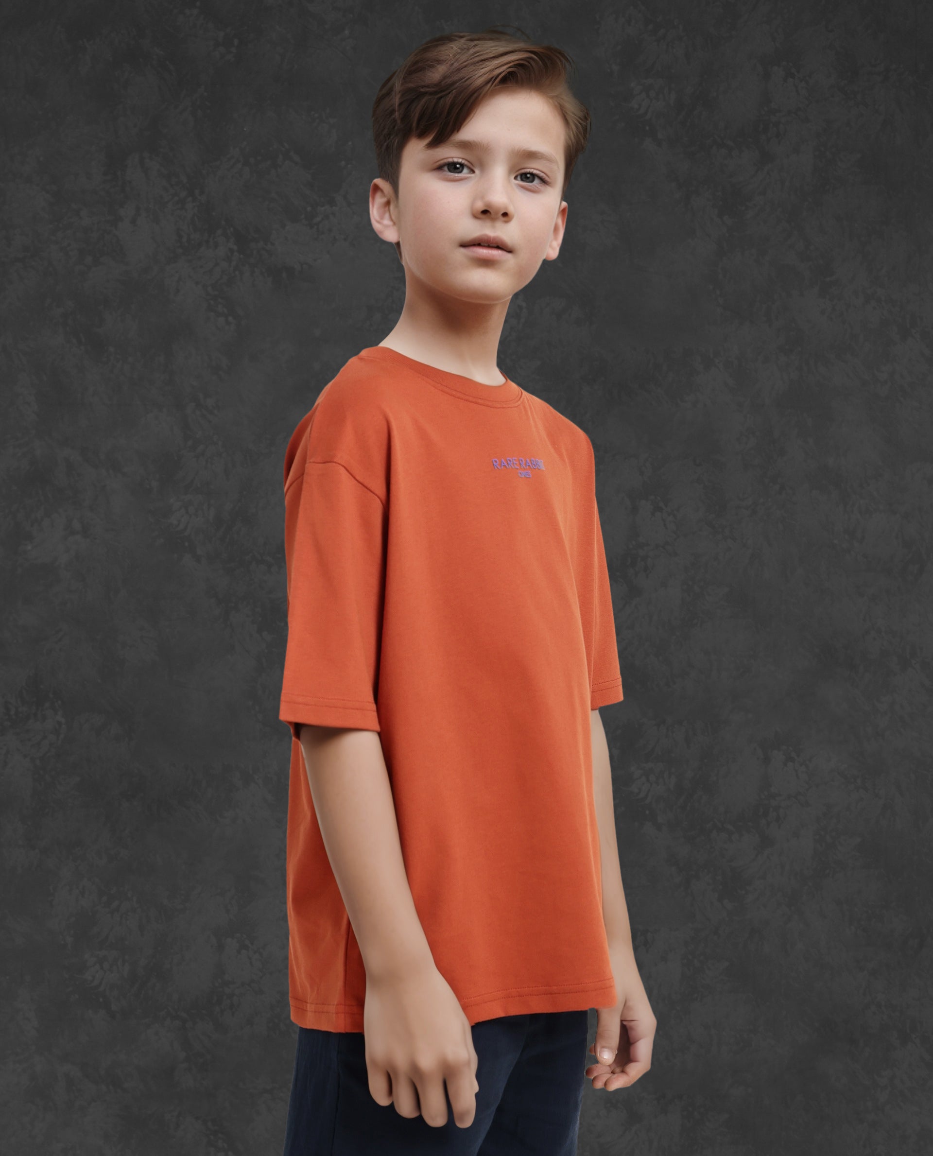 Rare Ones Kids Feg Rust Cotton Blend Half Sleeves Oversized Crew Neck Graphic Back Print With Applique T-Shirt