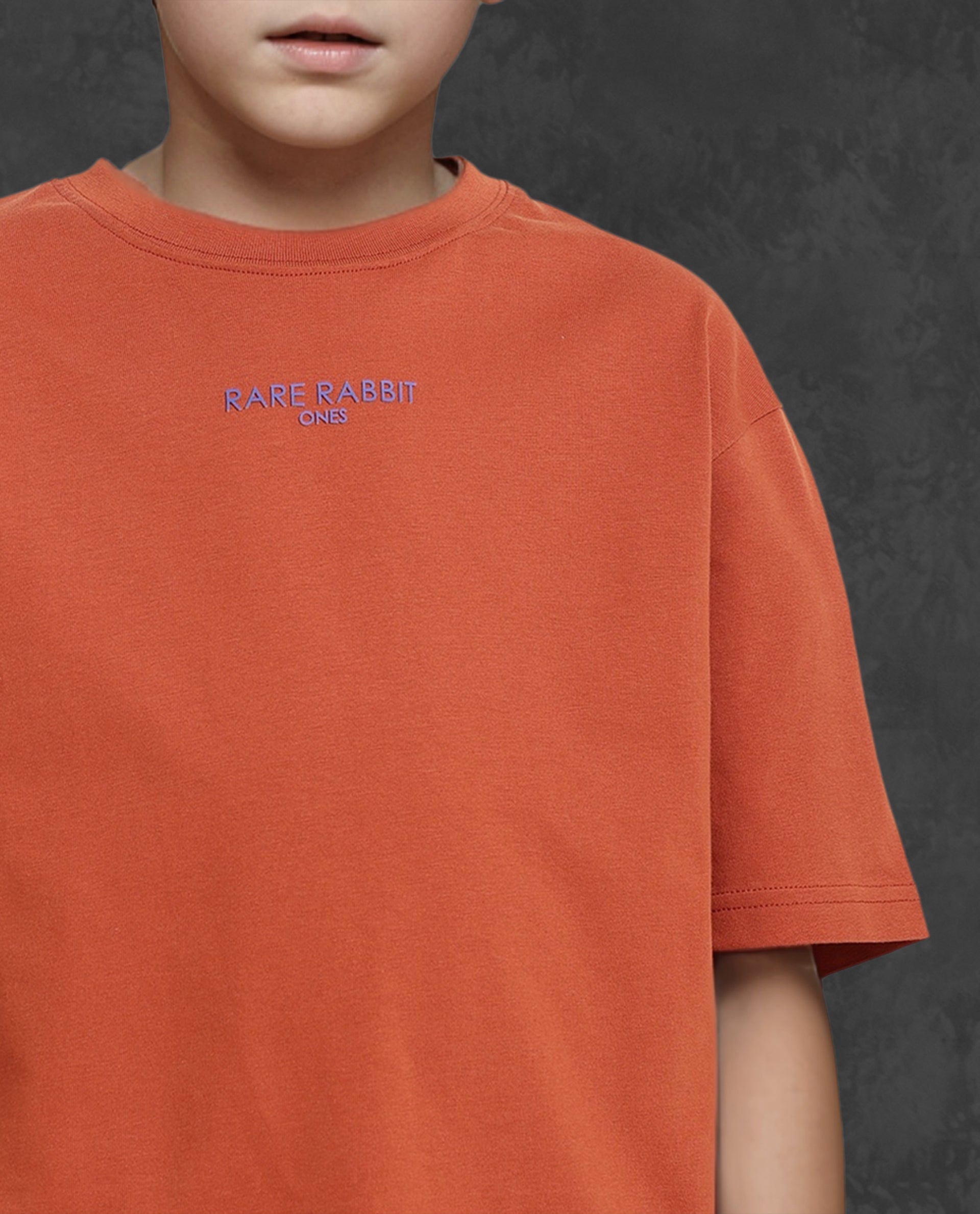 Rare Ones Kids Feg Rust Cotton Blend Half Sleeves Oversized Crew Neck Graphic Back Print With Applique T-Shirt