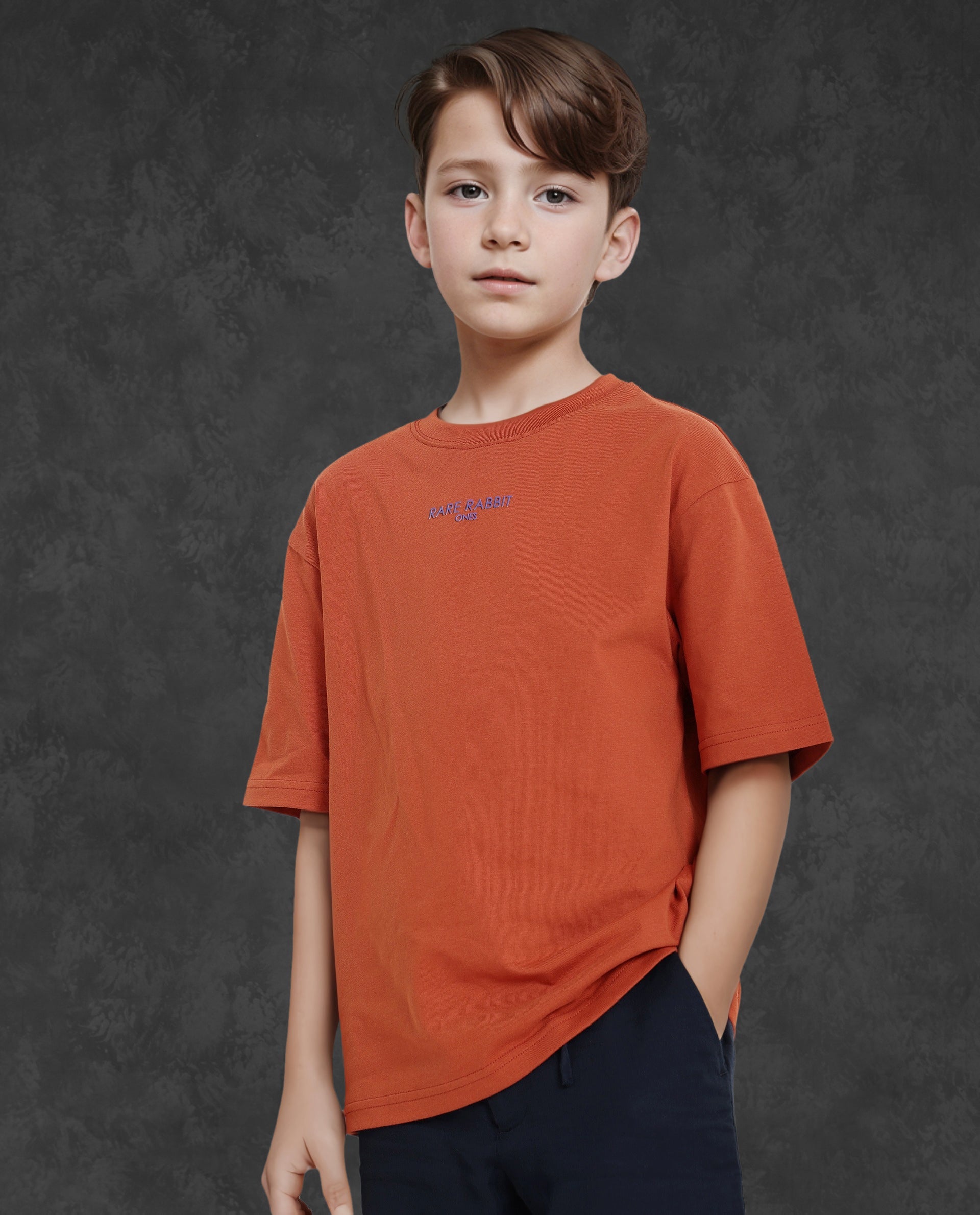 Rare Ones Kids Feg Rust Cotton Blend Half Sleeves Oversized Crew Neck Graphic Back Print With Applique T-Shirt