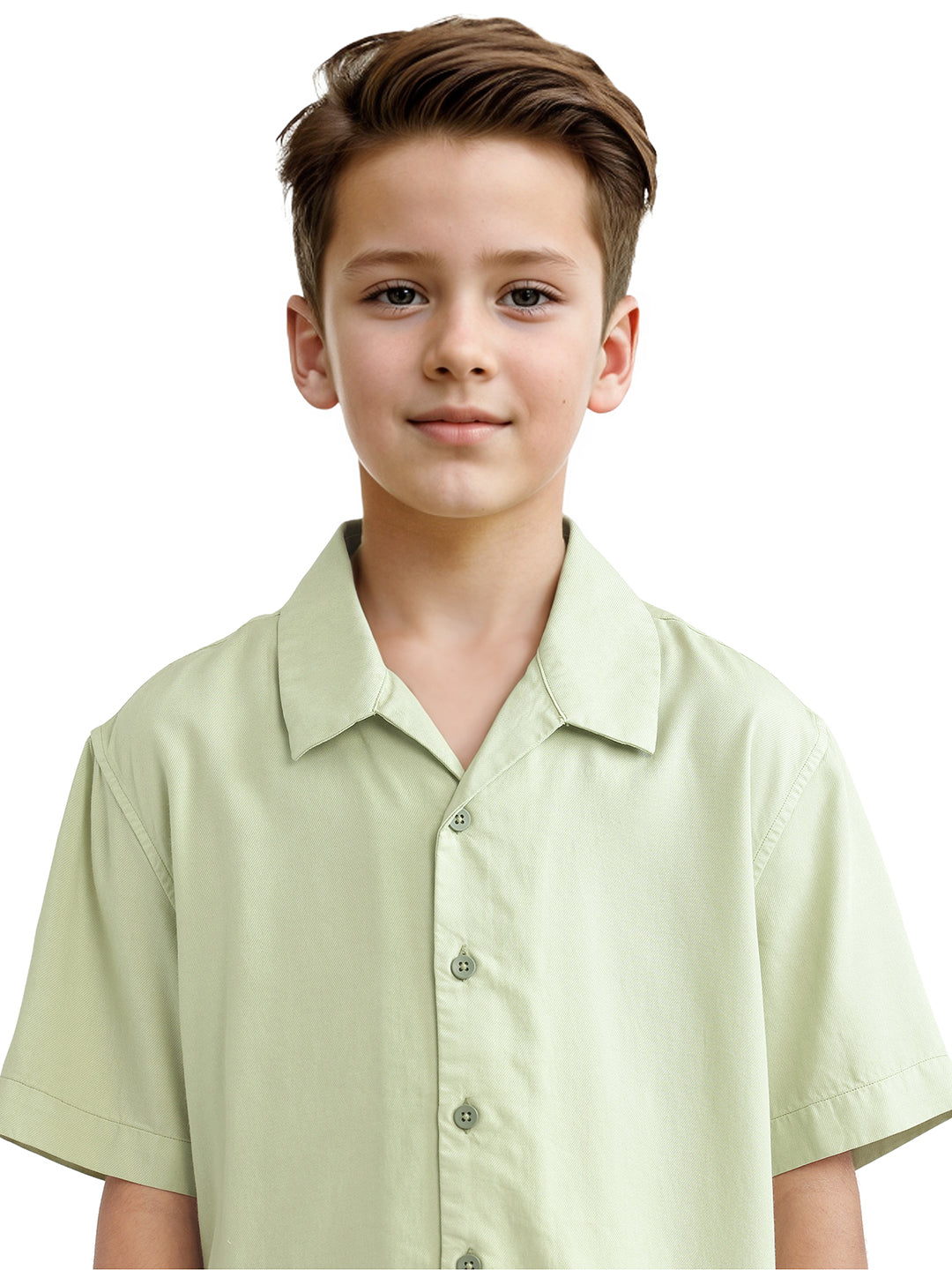 Rare Ones Kids Fern-S Light Green Cotton Blend Half Sleeve Button Closure Solid Regular Fit Shirt