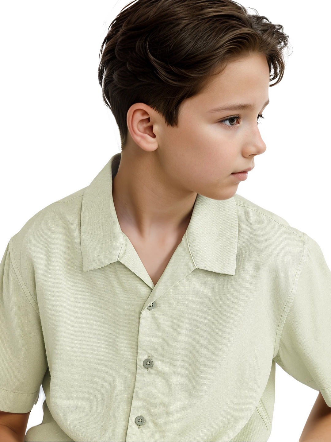 Rare Ones Kids Fern-S Light Green Cotton Blend Half Sleeve Button Closure Solid Regular Fit Shirt