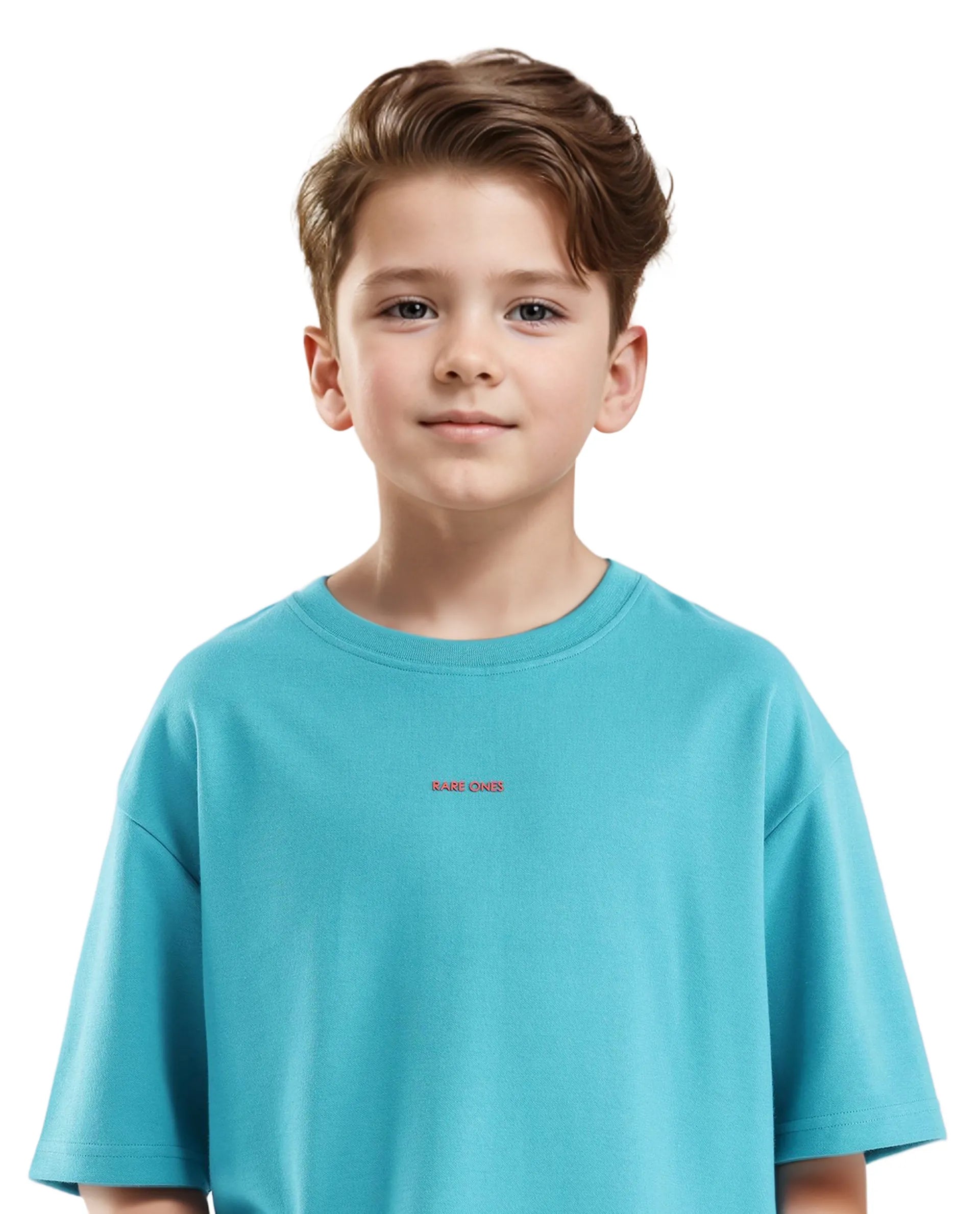 Rare Ones Kids Fleu Turq Cotton Short Sleeve Crew Neck Cmyk Print Boxy T-Shirt