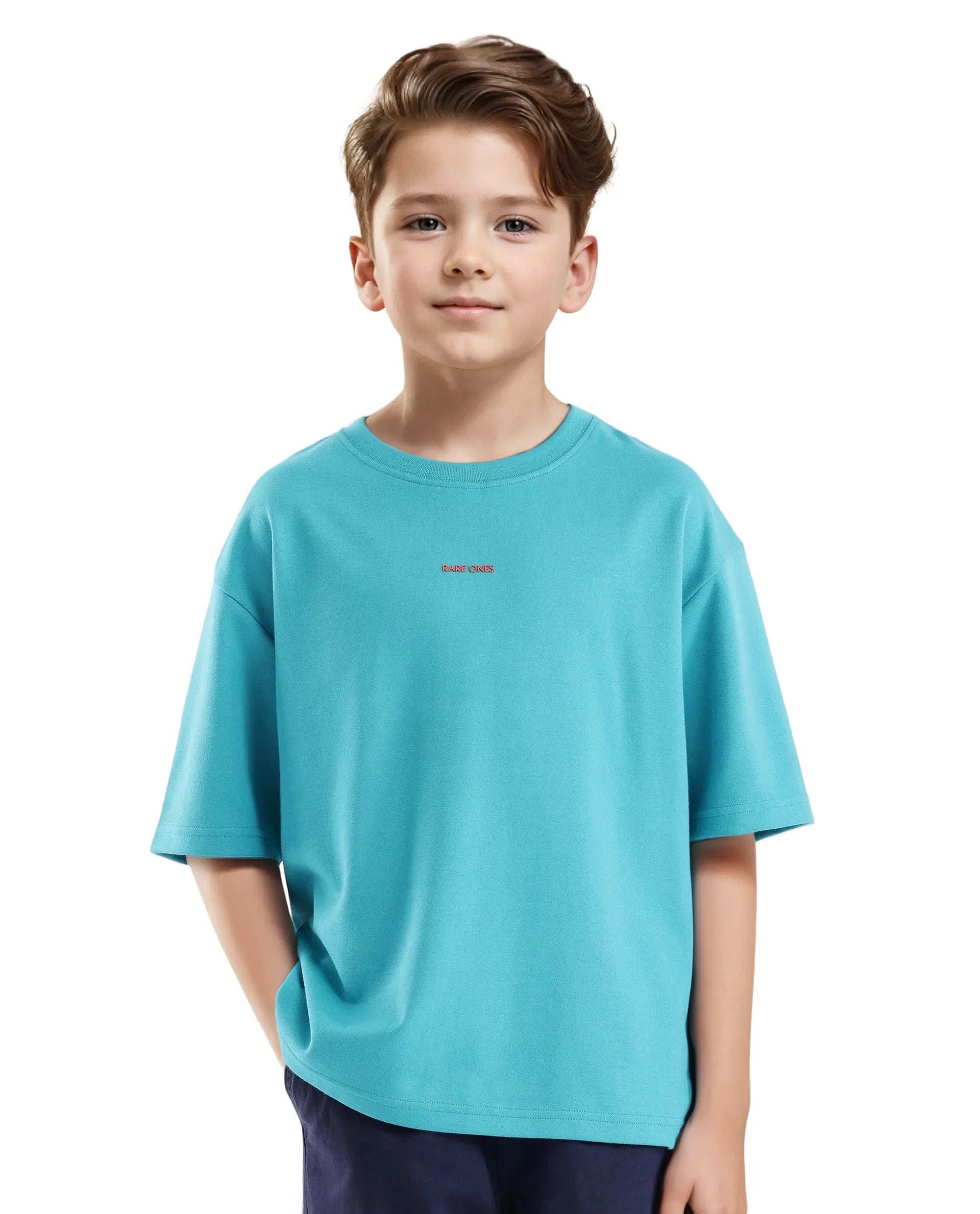Rare Ones Kids Fleu Turq Cotton Short Sleeve Crew Neck Cmyk Print Boxy T-Shirt