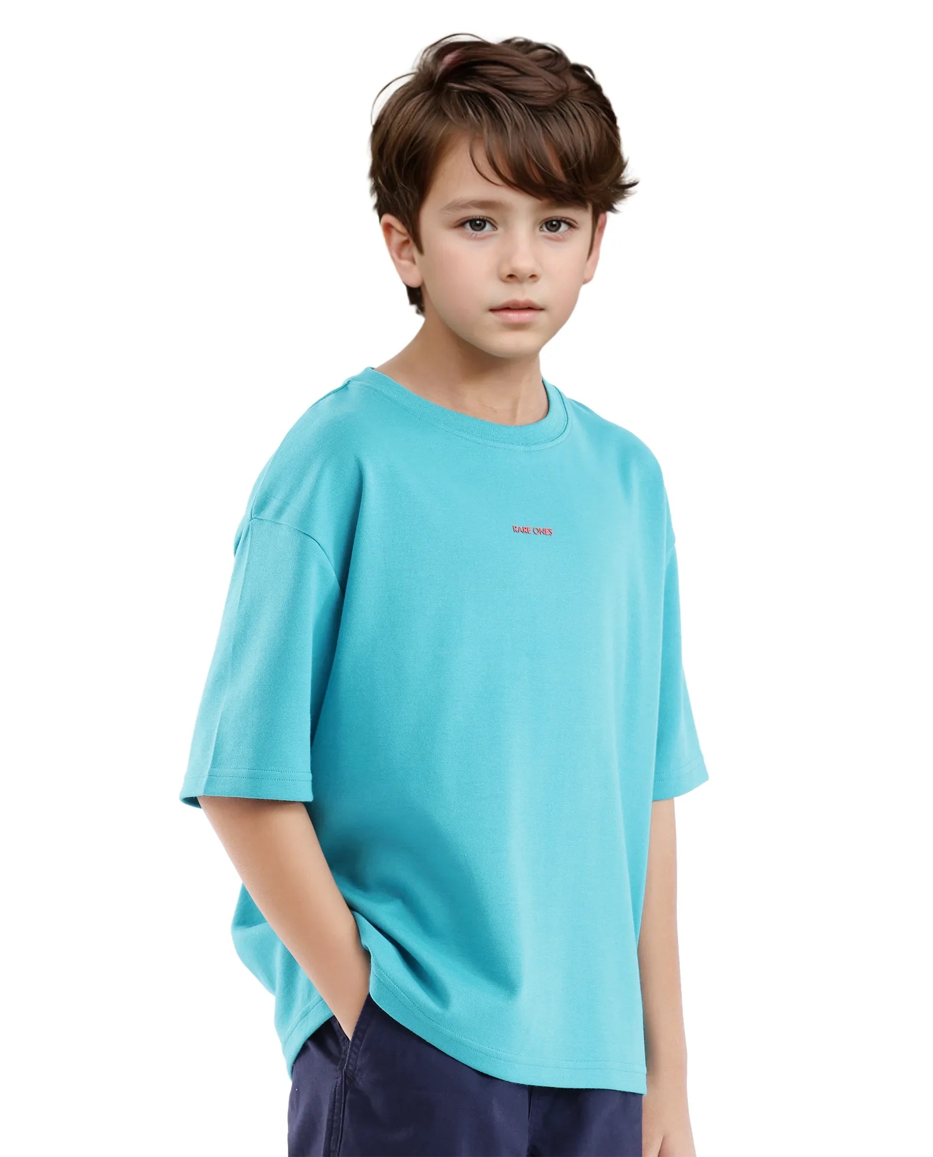 Rare Ones Kids Fleu Turq Cotton Short Sleeve Crew Neck Cmyk Print Boxy T-Shirt