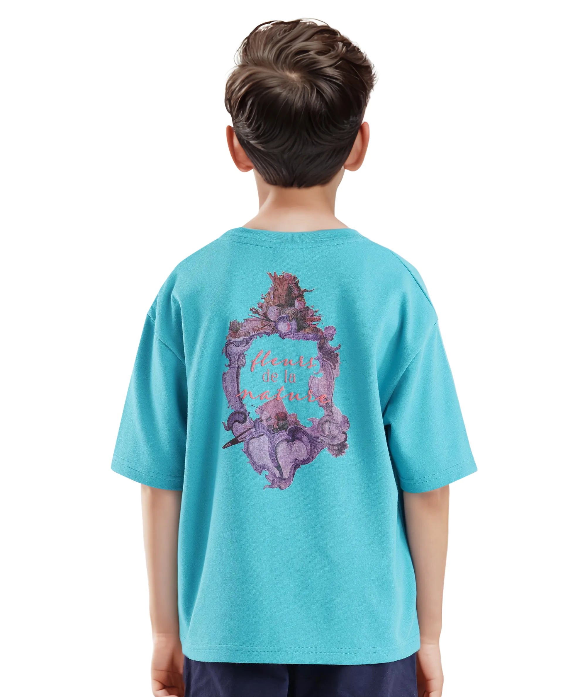 Rare Ones Kids Fleu Turq Cotton Short Sleeve Crew Neck Cmyk Print Boxy T-Shirt