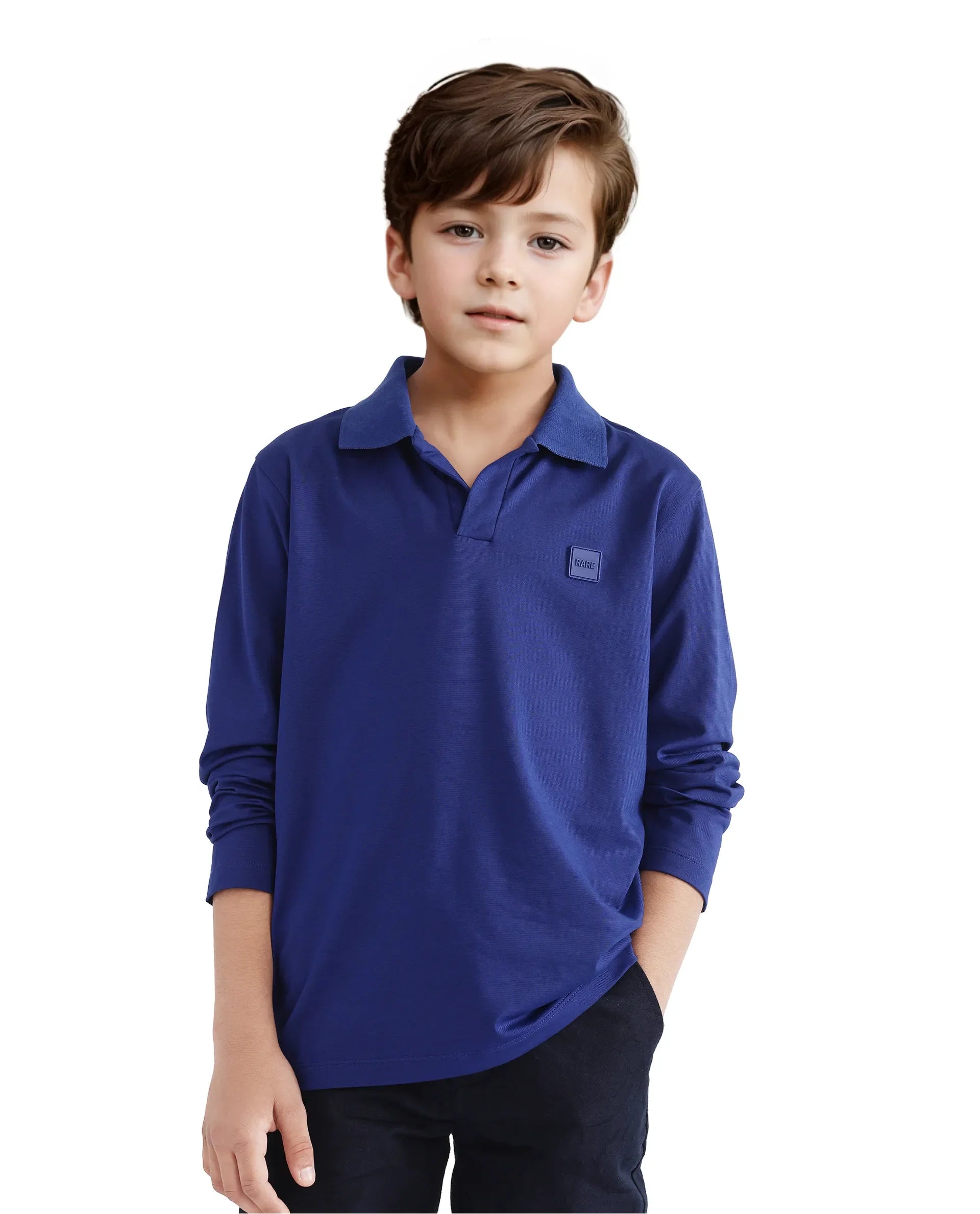 Rare Ones Kids Flit Blue Cotton Blend Full Sleeve Regular Collar Solid Polo