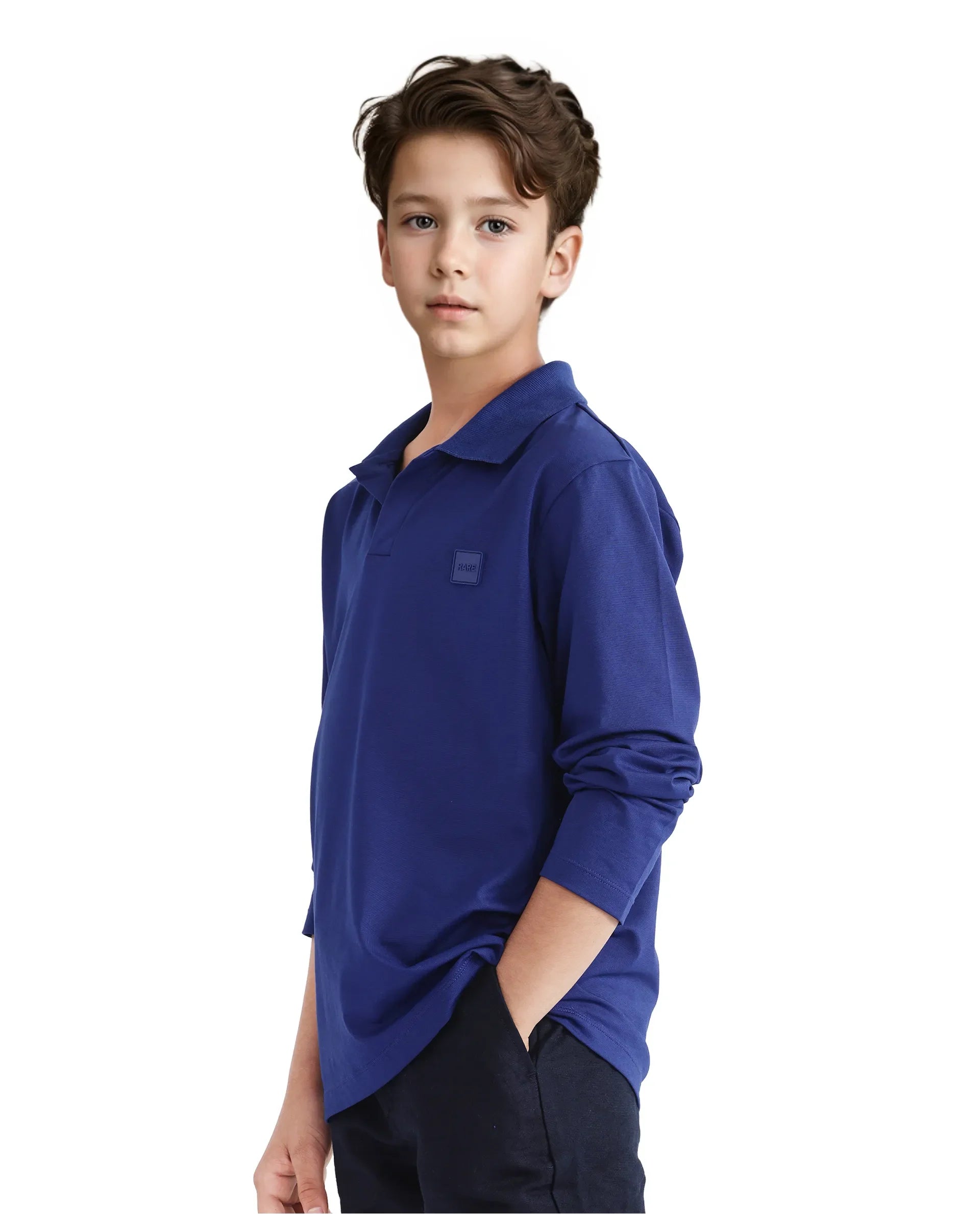 Rare Ones Kids Flit Blue Cotton Blend Full Sleeve Regular Collar Solid Polo