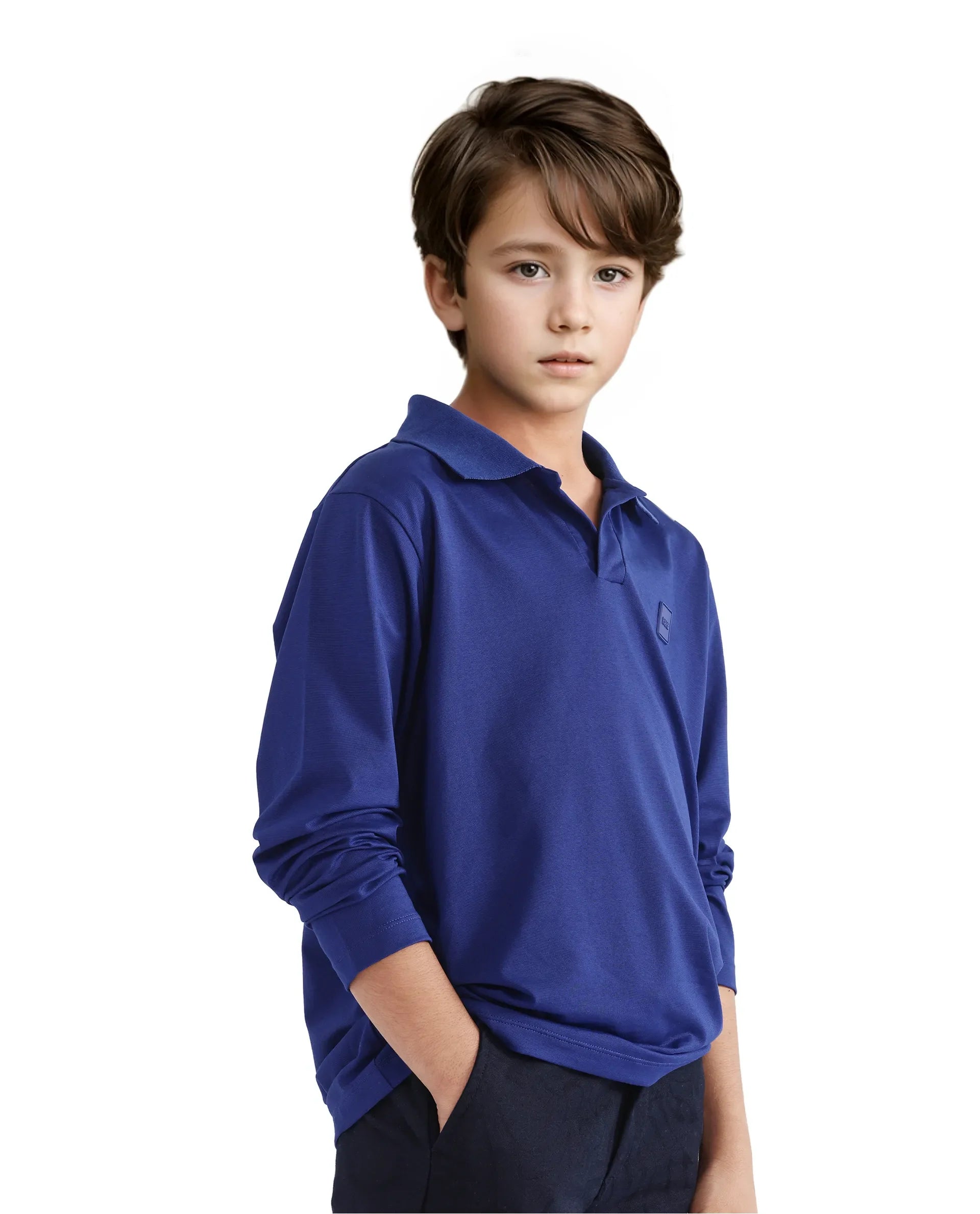 Rare Ones Kids Flit Blue Cotton Blend Full Sleeve Regular Collar Solid Polo