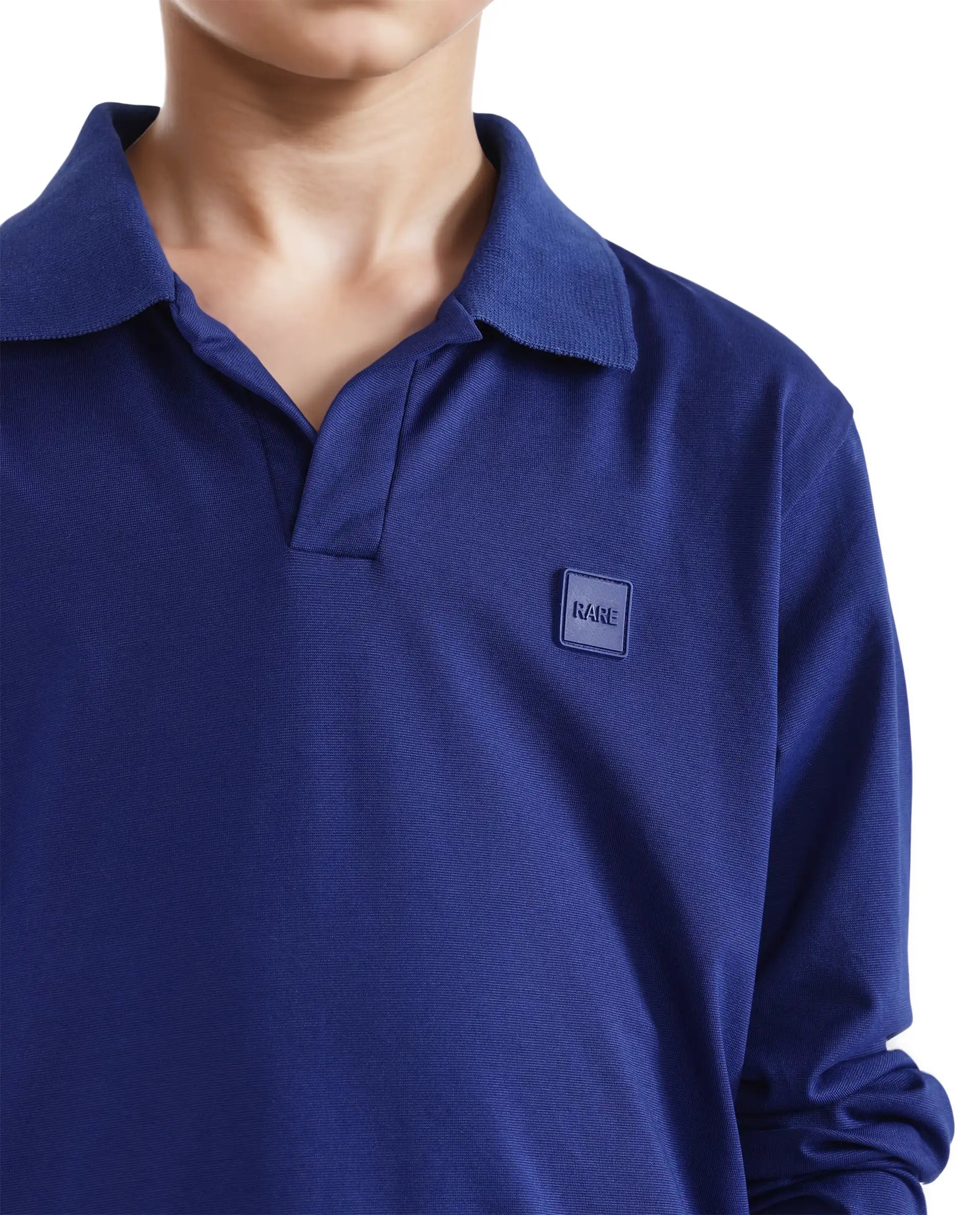 Rare Ones Kids Flit Blue Cotton Blend Full Sleeve Regular Collar Solid Polo