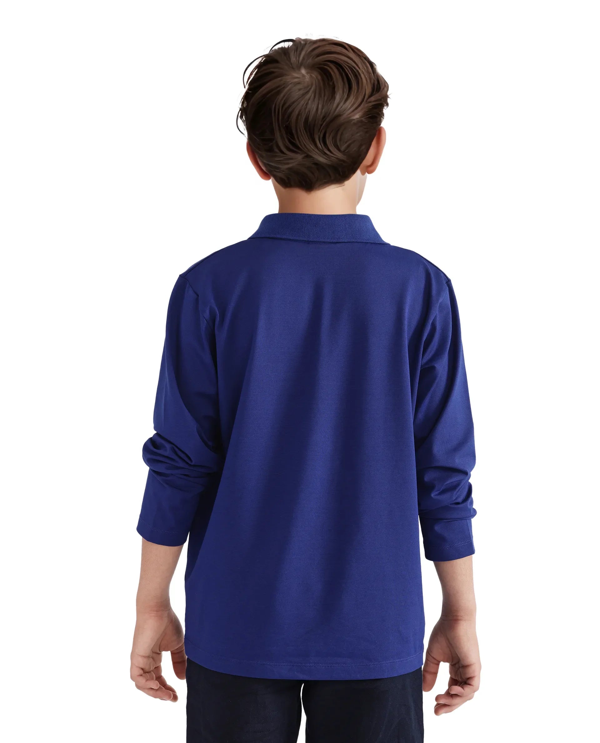 Rare Ones Kids Flit Blue Cotton Blend Full Sleeve Regular Collar Solid Polo