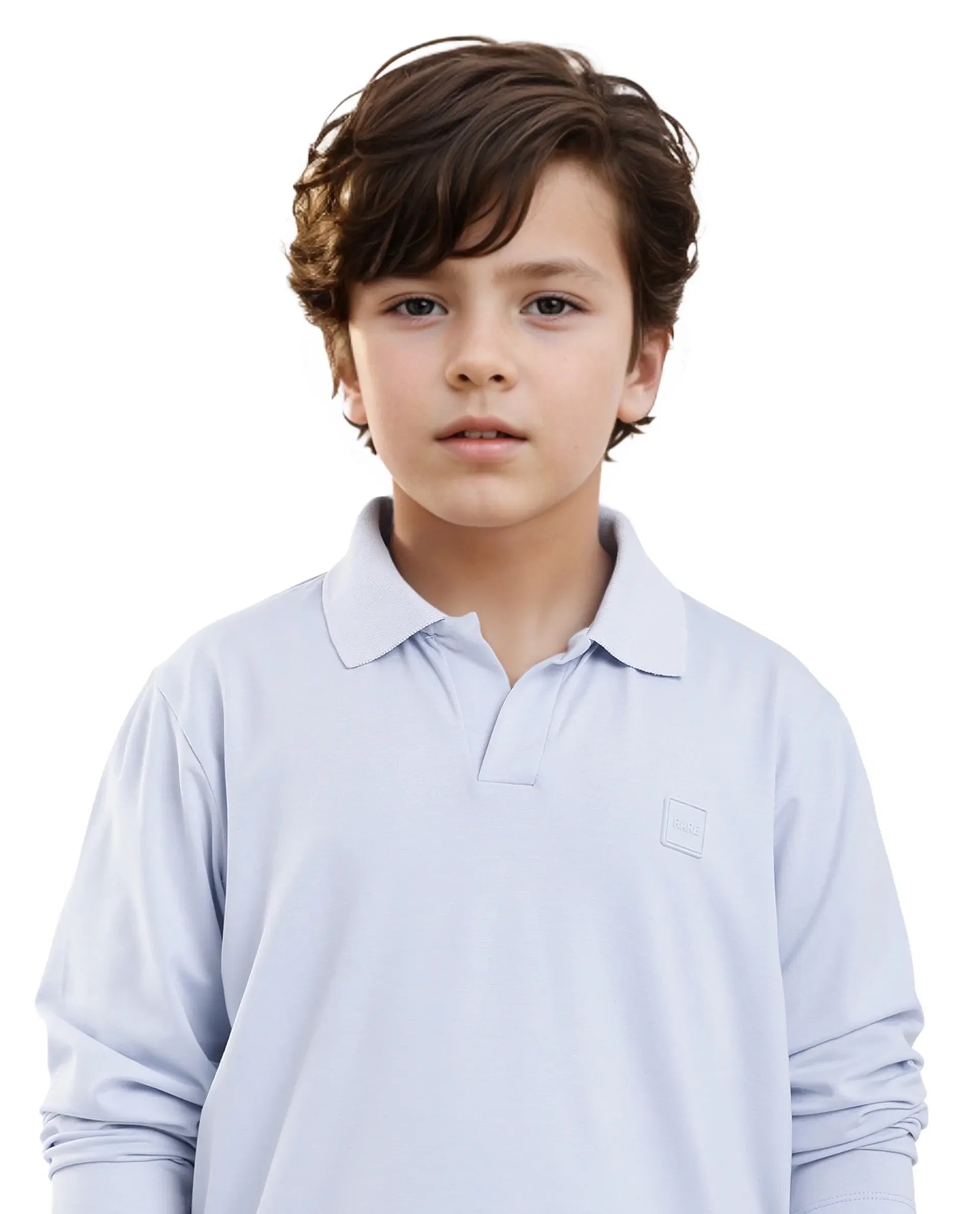 Rare Ones Kids Flit Light Blue Cotton Blend Full Sleeve Regular Collar Solid Polo