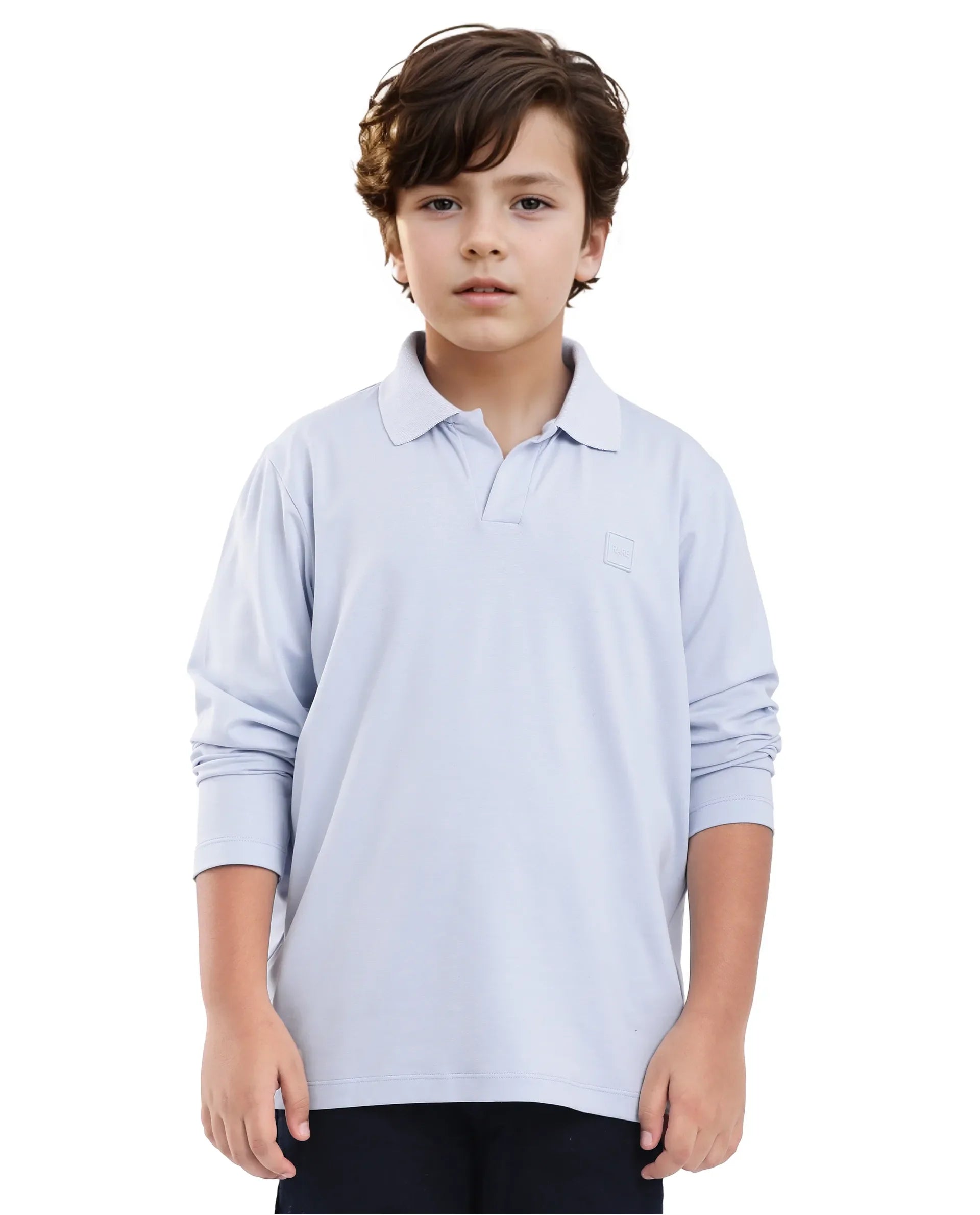 Rare Ones Kids Flit Light Blue Cotton Blend Full Sleeve Regular Collar Solid Polo