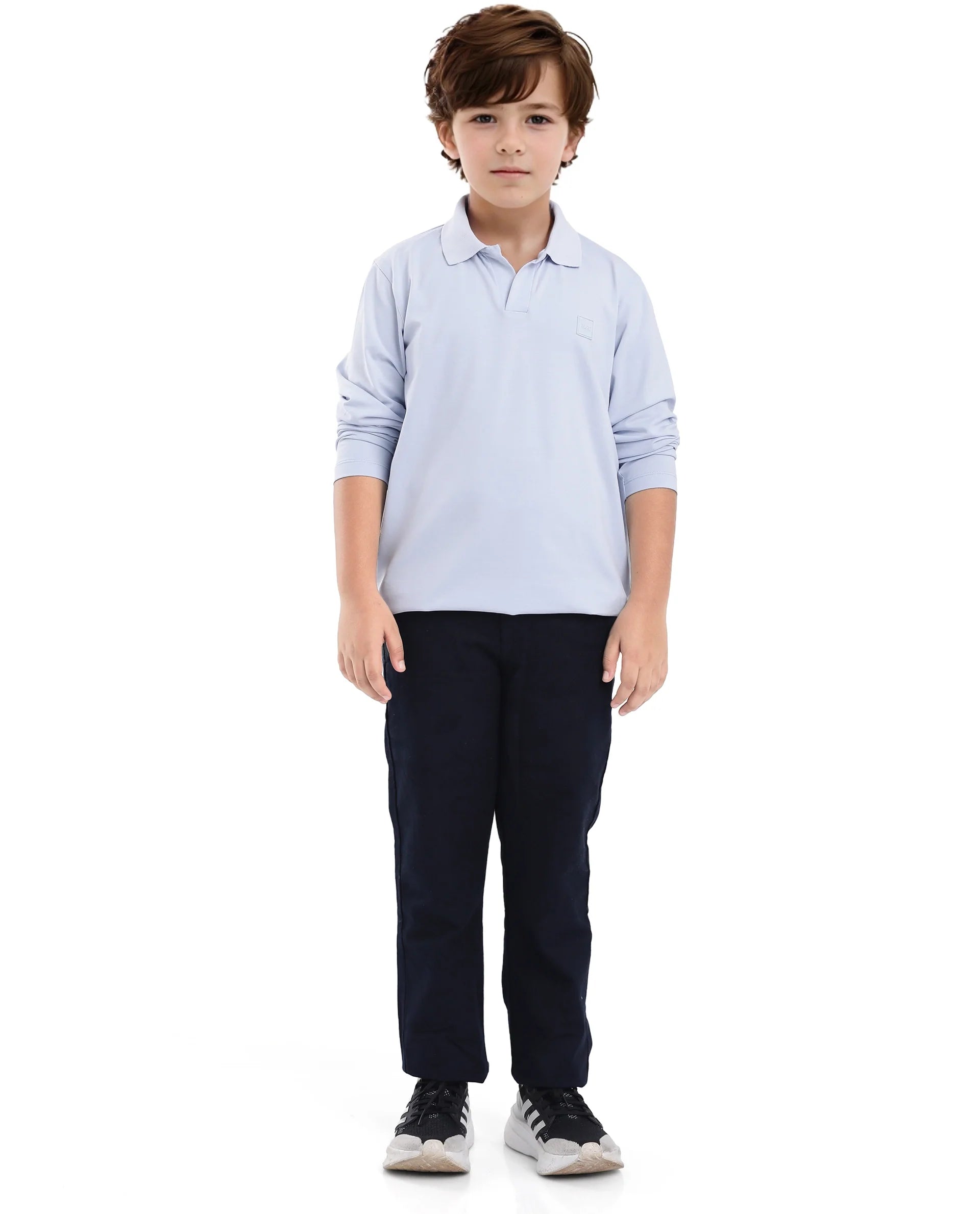 Rare Ones Kids Flit Light Blue Cotton Blend Full Sleeve Regular Collar Solid Polo