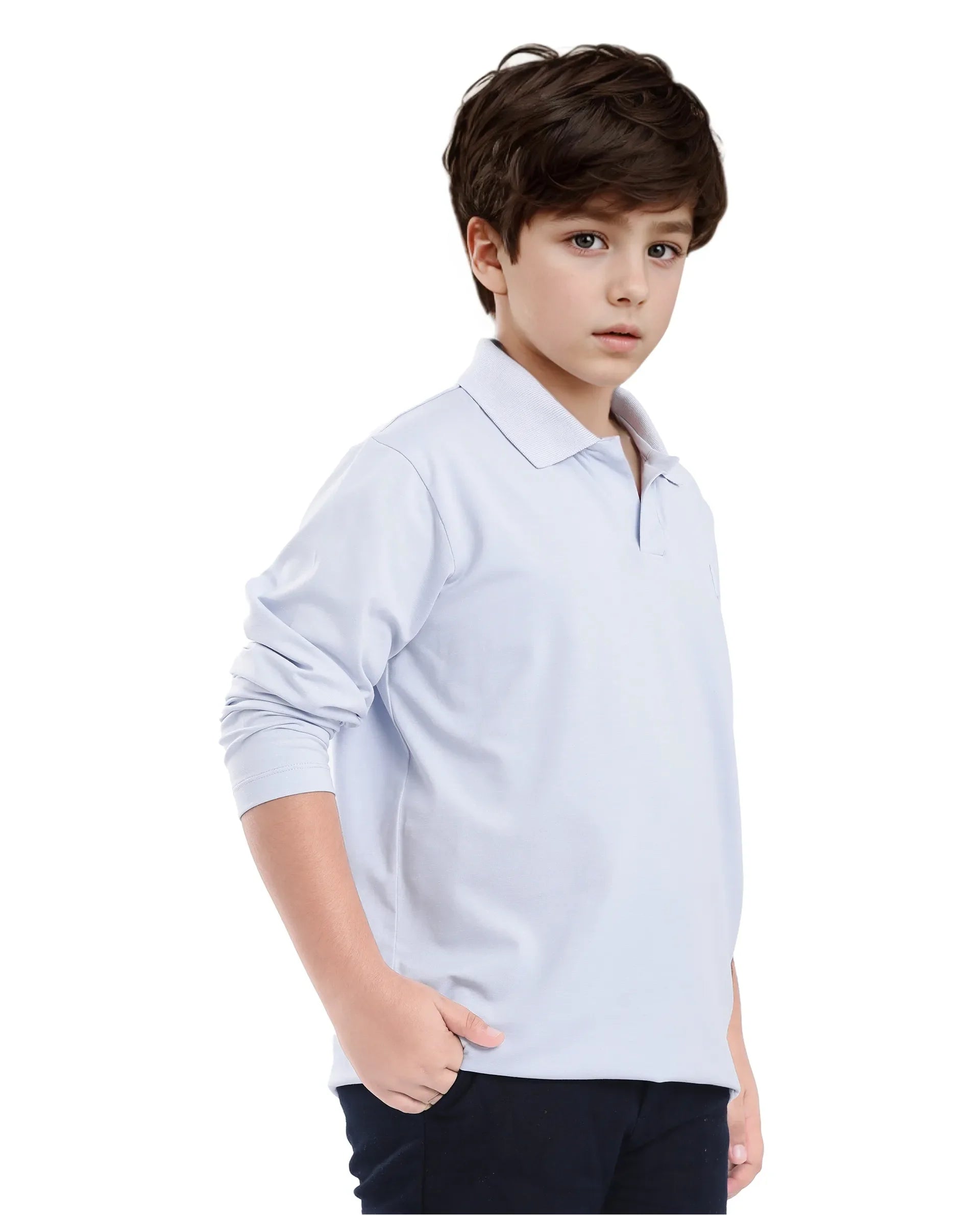 Rare Ones Kids Flit Light Blue Cotton Blend Full Sleeve Regular Collar Solid Polo
